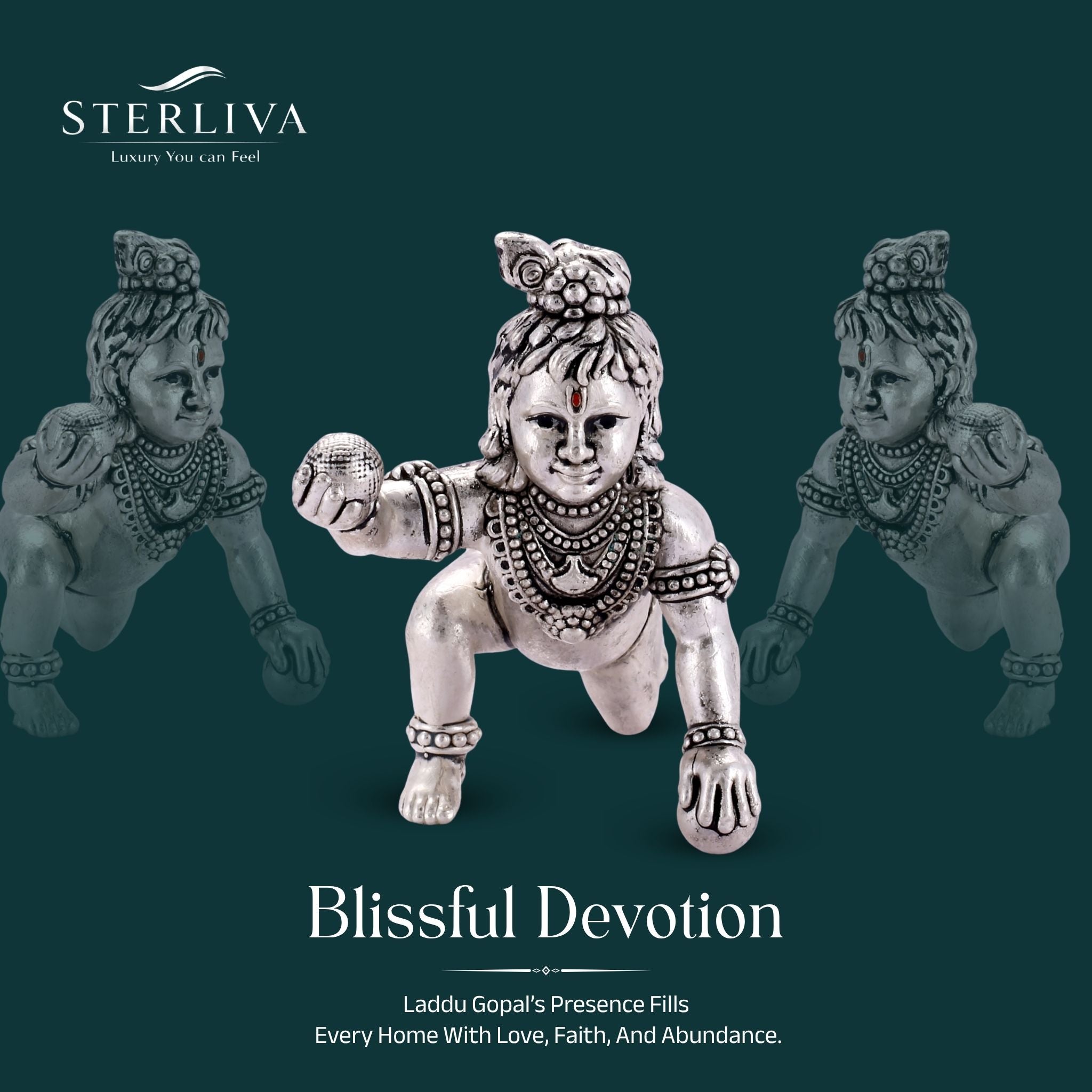 Sterliva Pure Silver Crawling Bal Krishna Laddu Gopal Silver Figurine