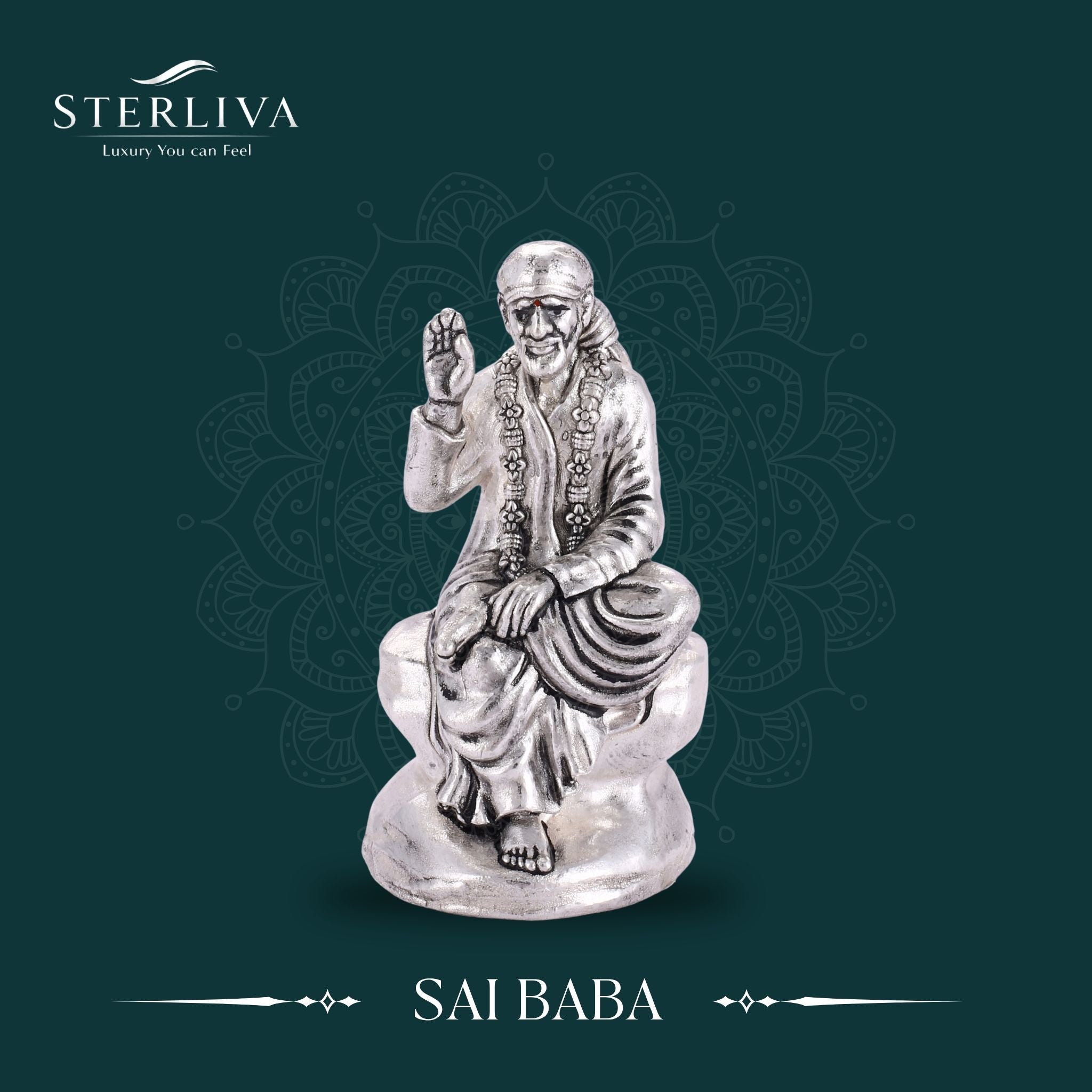 Sterliva Pure Silver Shirdi Sai Baba Devotional Sitting Idol