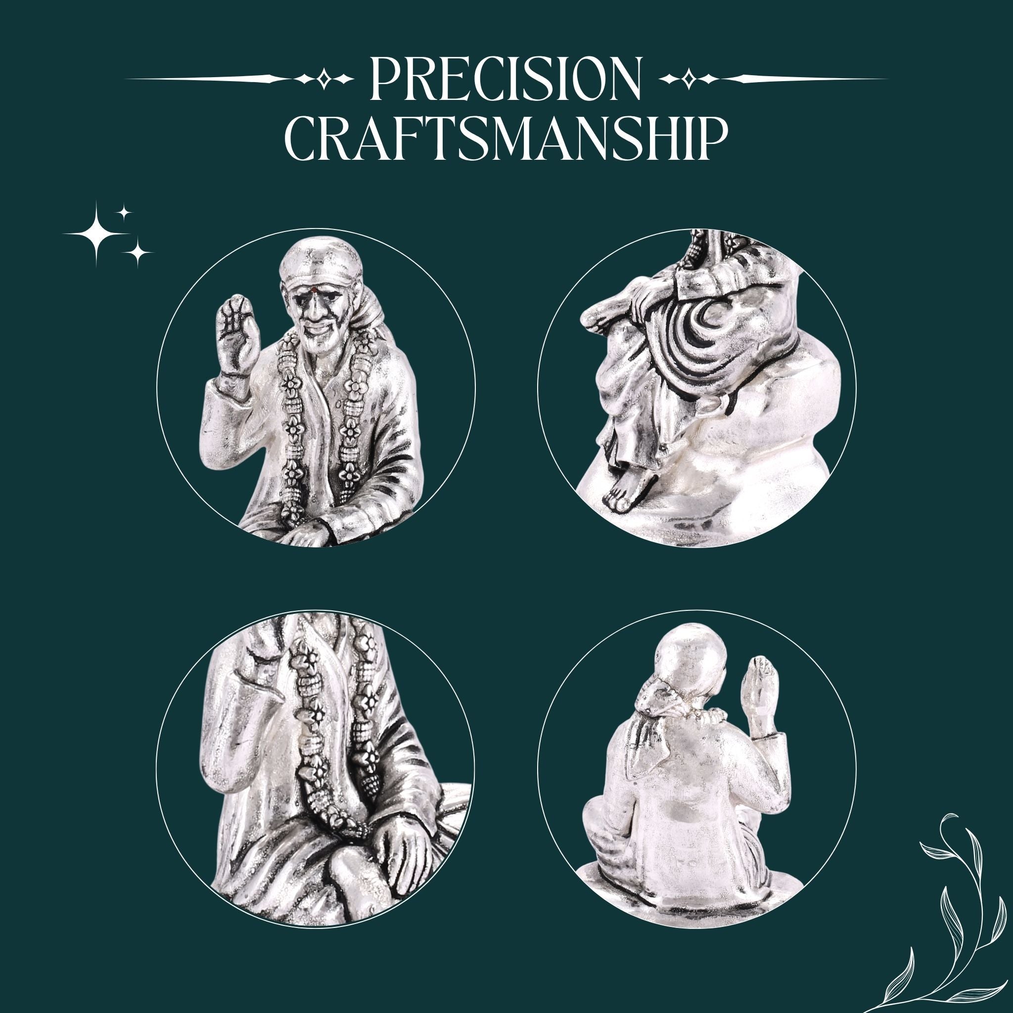 Sterliva Pure Silver Shirdi Sai Baba Devotional Sitting Idol