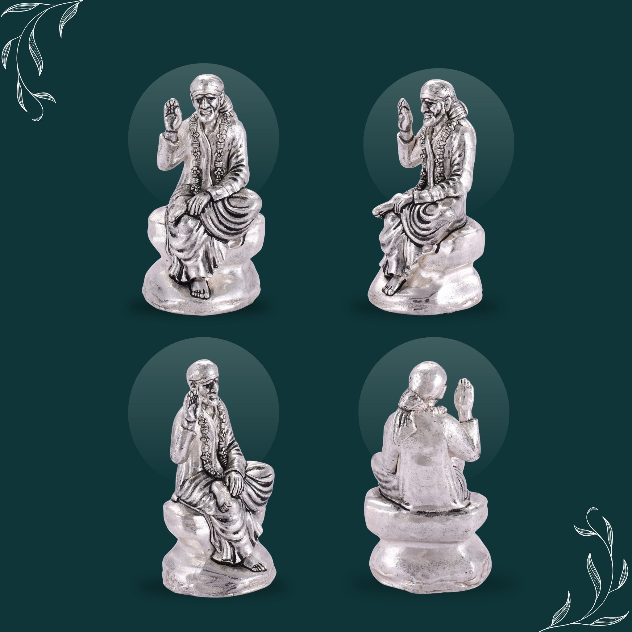 Sterliva Pure Silver Shirdi Sai Baba Devotional Sitting Idol