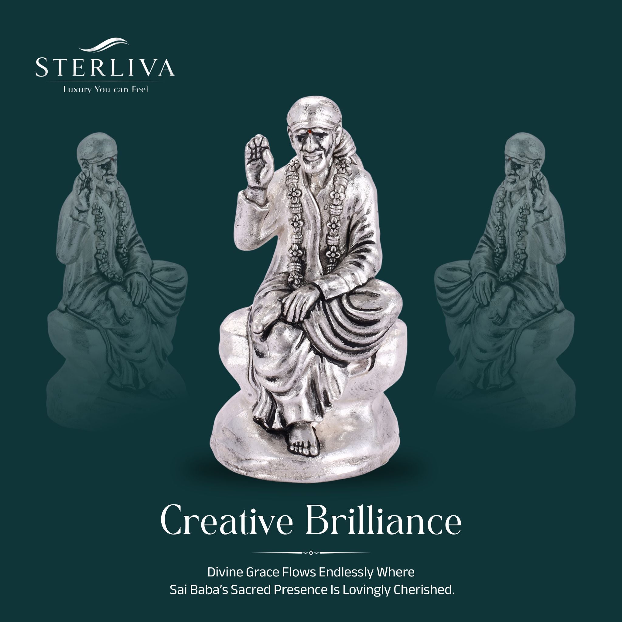 Sterliva Pure Silver Shirdi Sai Baba Devotional Sitting Idol