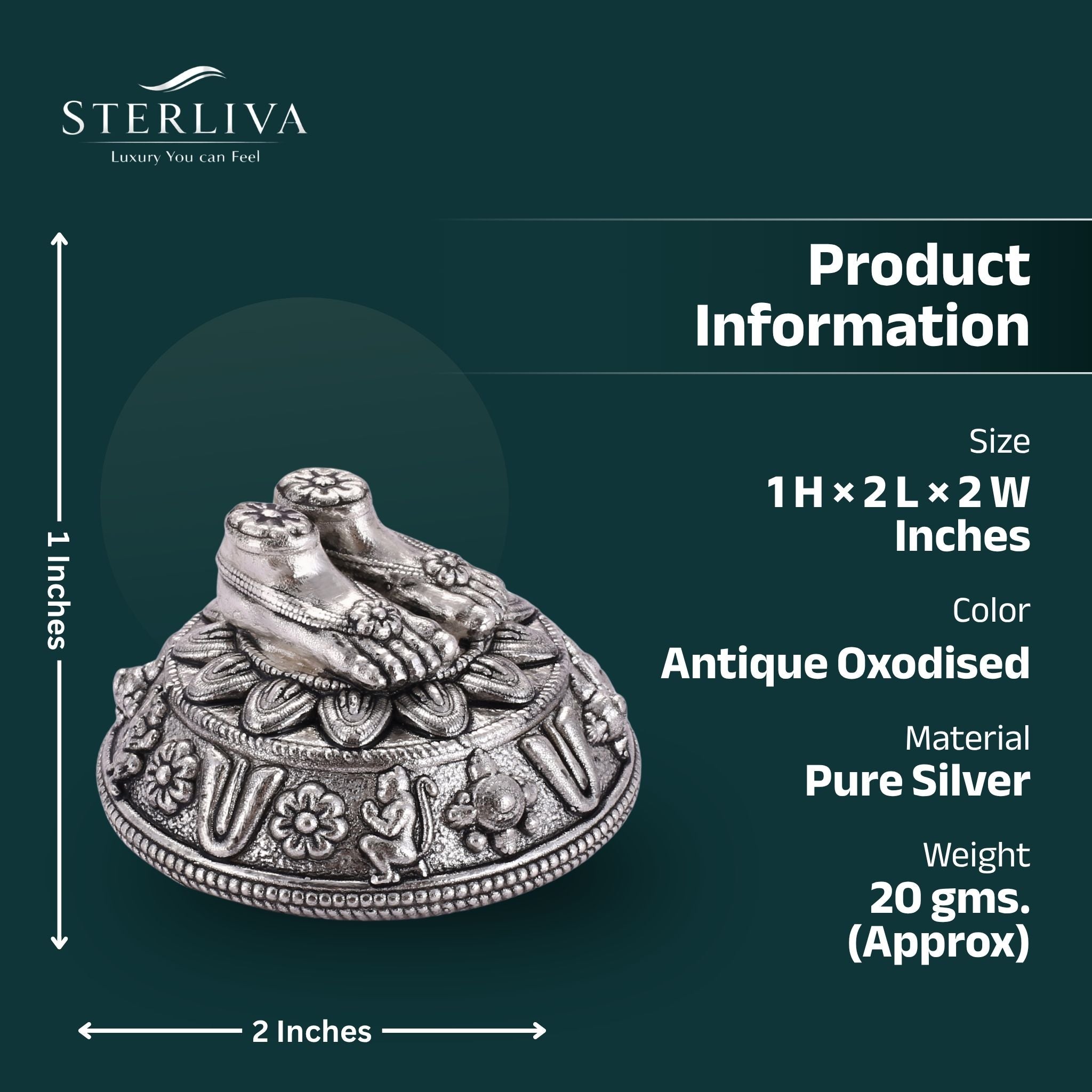 Sterliva Pure Silver Lord Vishnu Charan Paduka on Ornate Domed Base