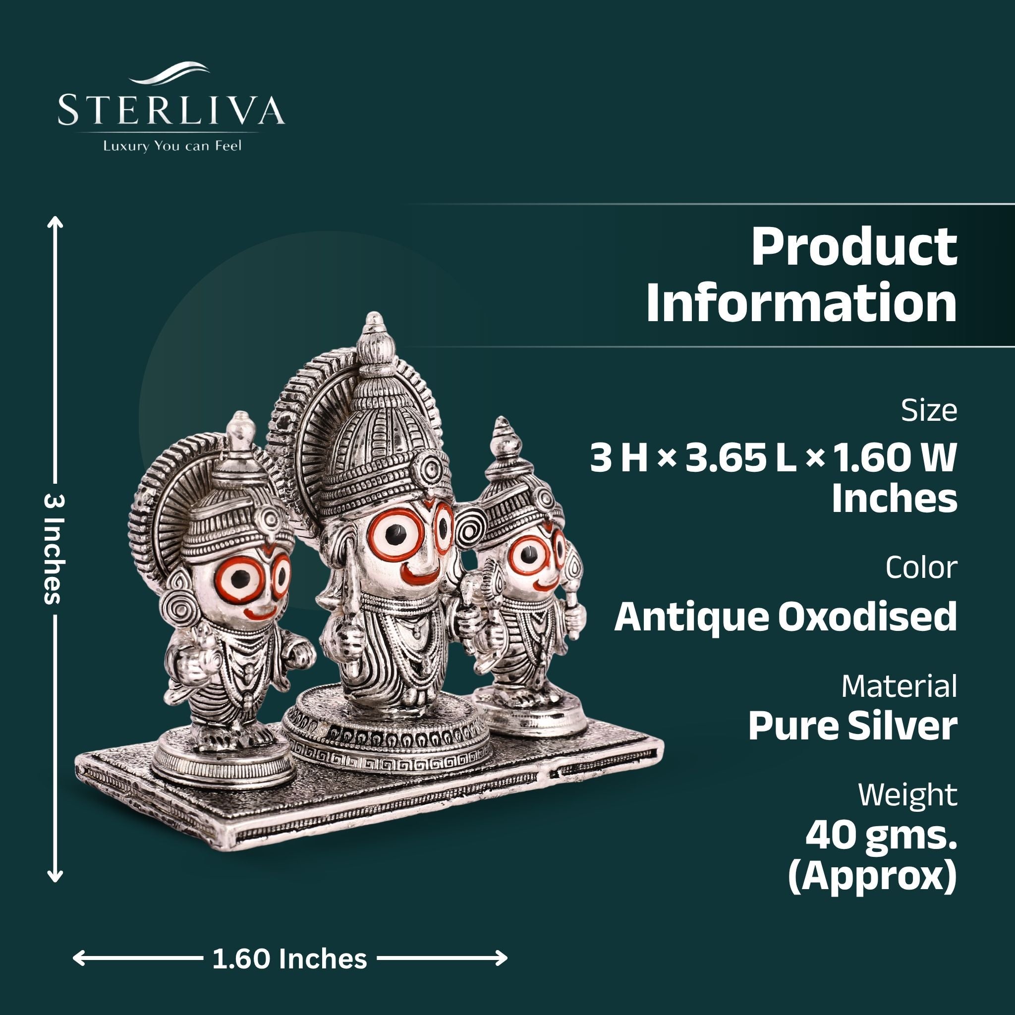 Sterliva Pure Silver Antique Oxidised Jagannath Ji Ido
