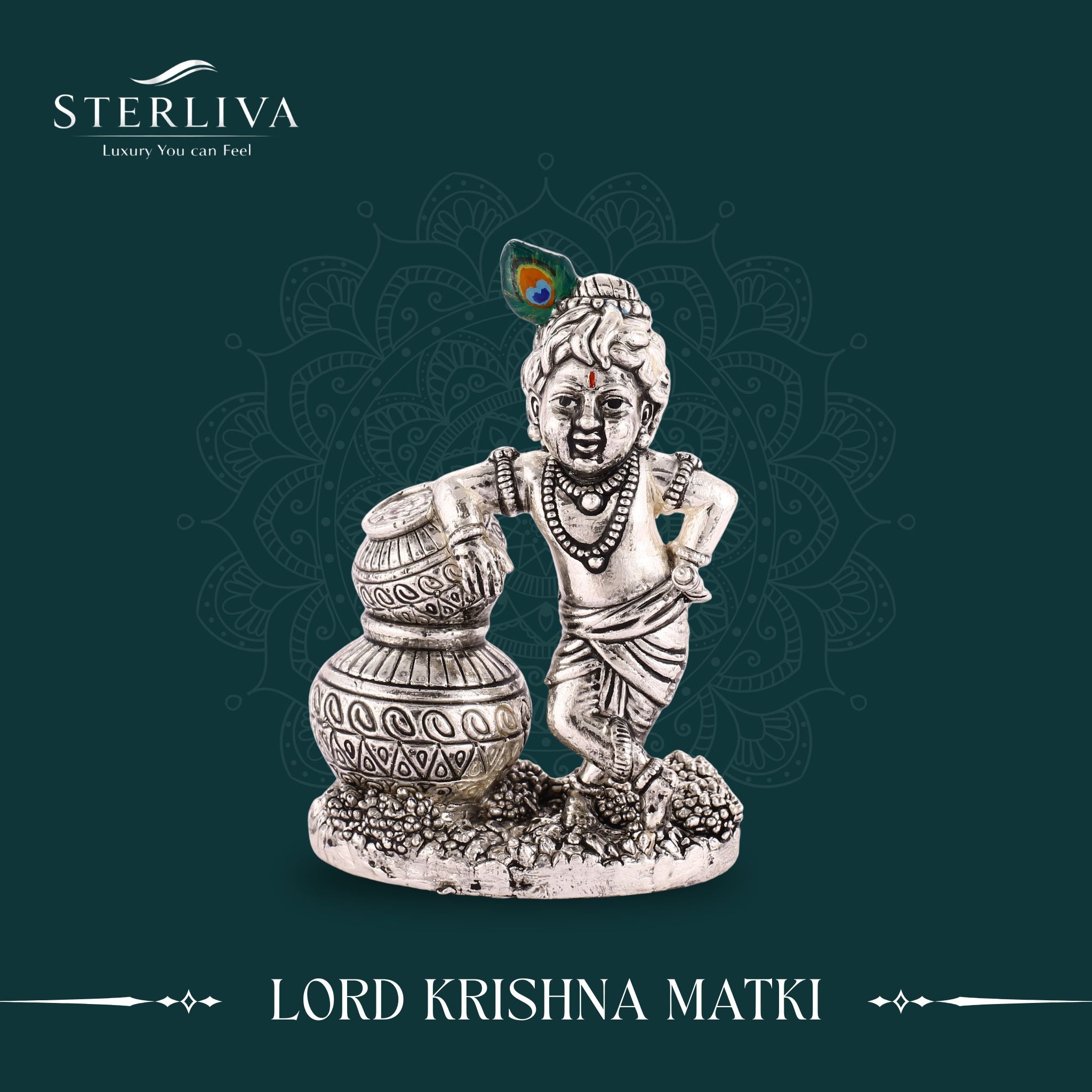 Sterliva Pure Silver Antique Oxidised Lord Krishna Matki Idol