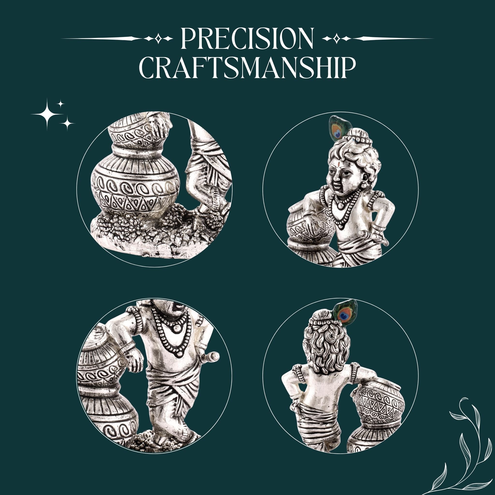 Sterliva Pure Silver Antique Oxidised Lord Krishna Matki Idol