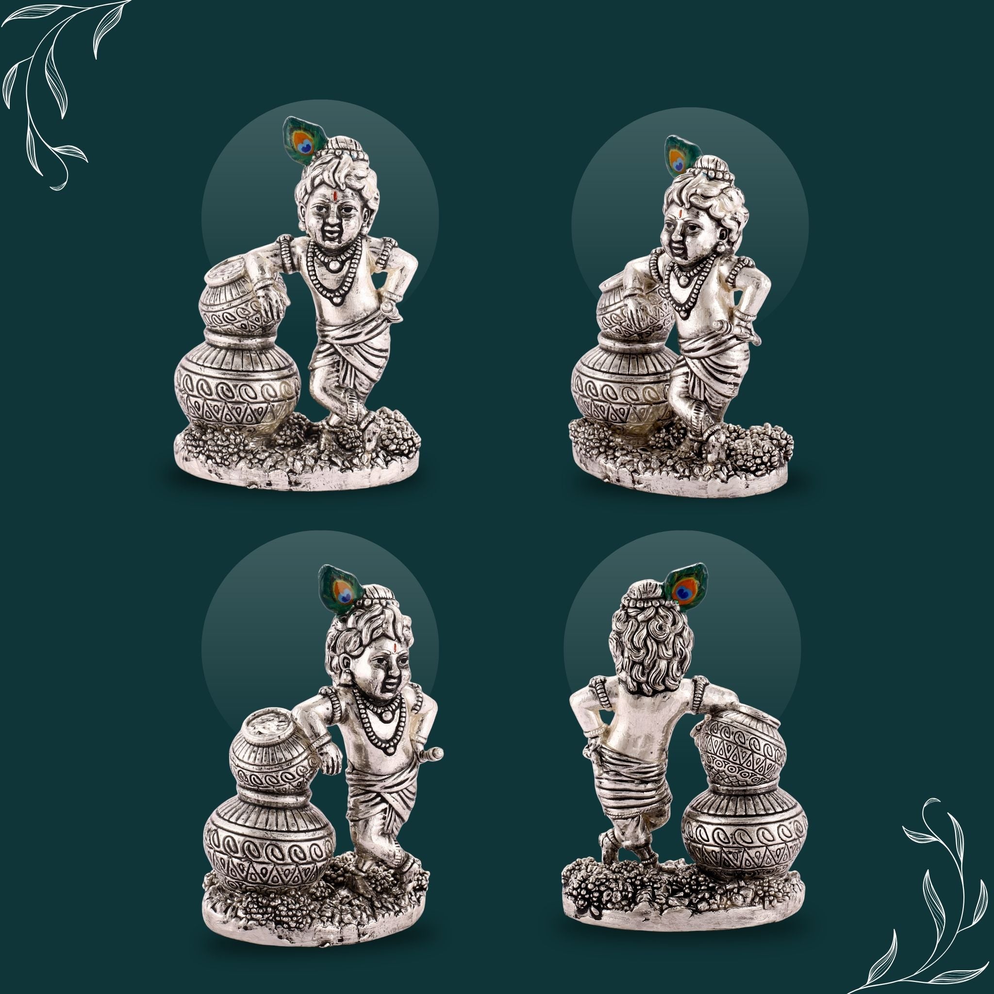 Sterliva Pure Silver Antique Oxidised Lord Krishna Matki Idol