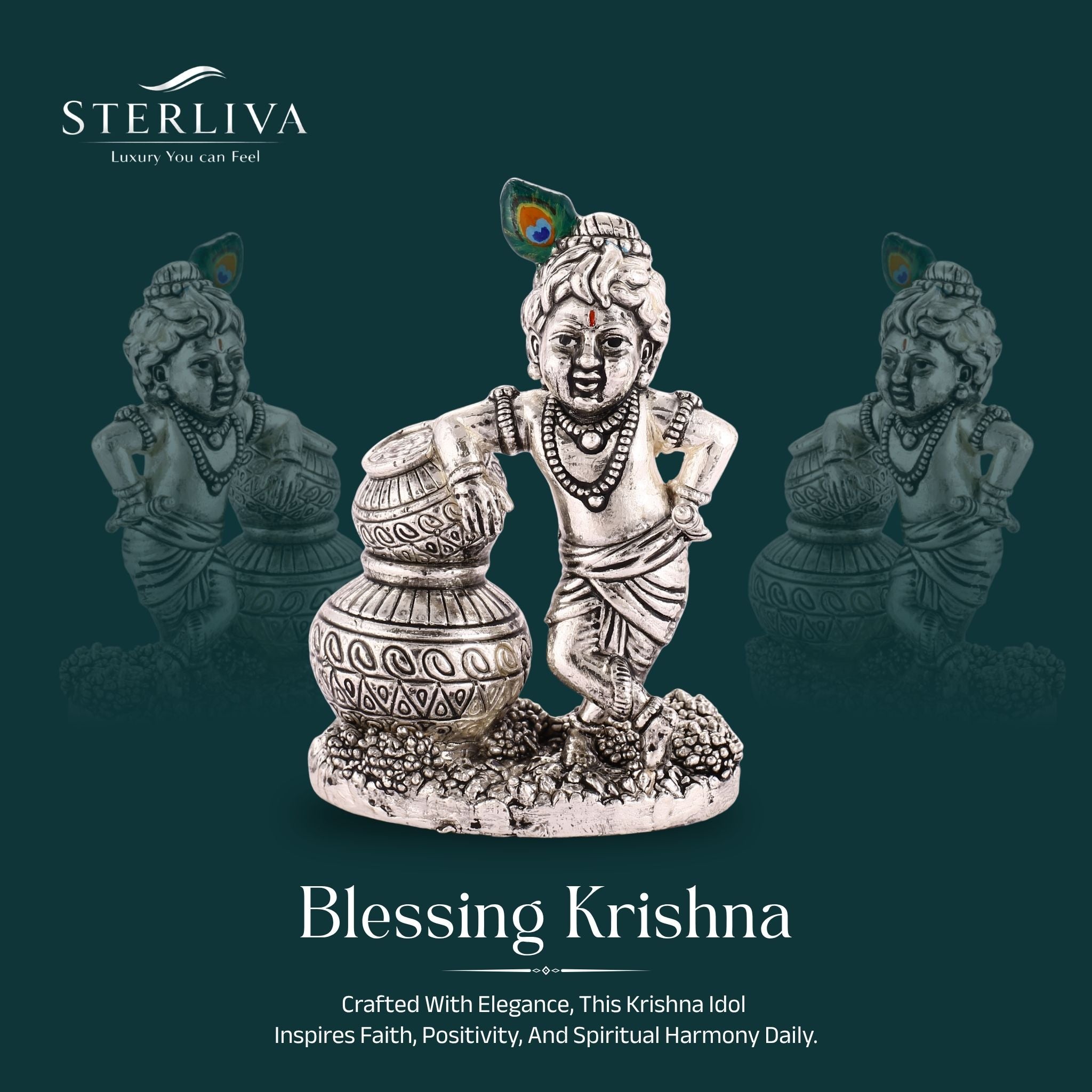 Sterliva Pure Silver Antique Oxidised Lord Krishna Matki Idol