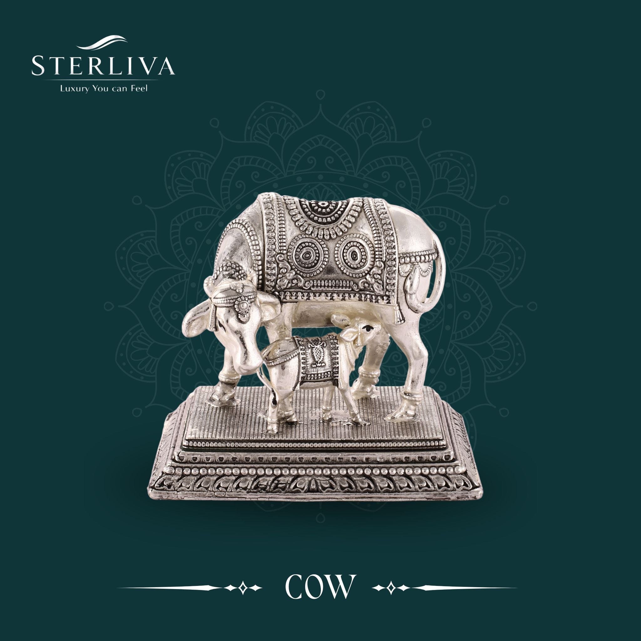 Sterliva Pure Silver Cow and Calf Idol