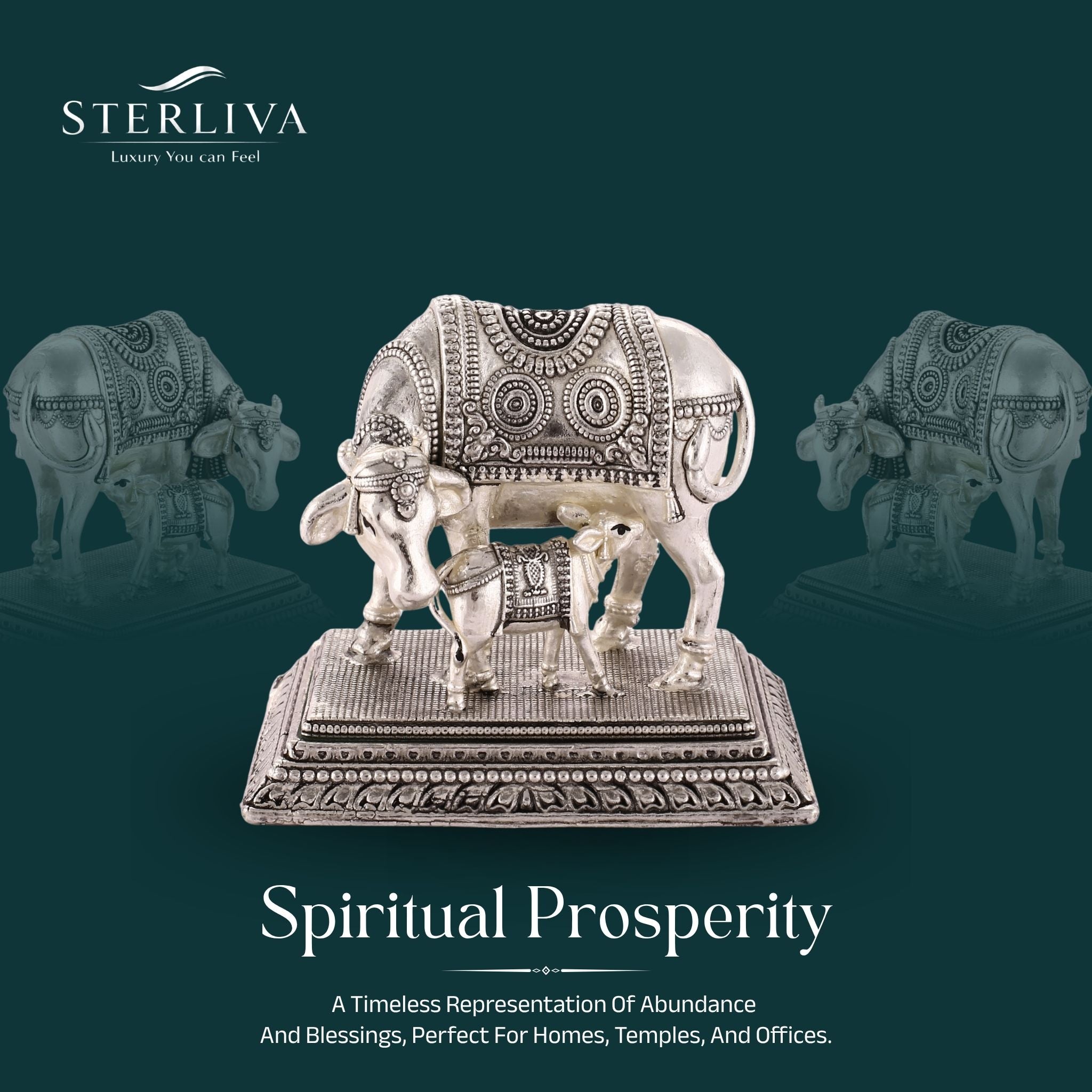Sterliva Pure Silver Cow and Calf Idol