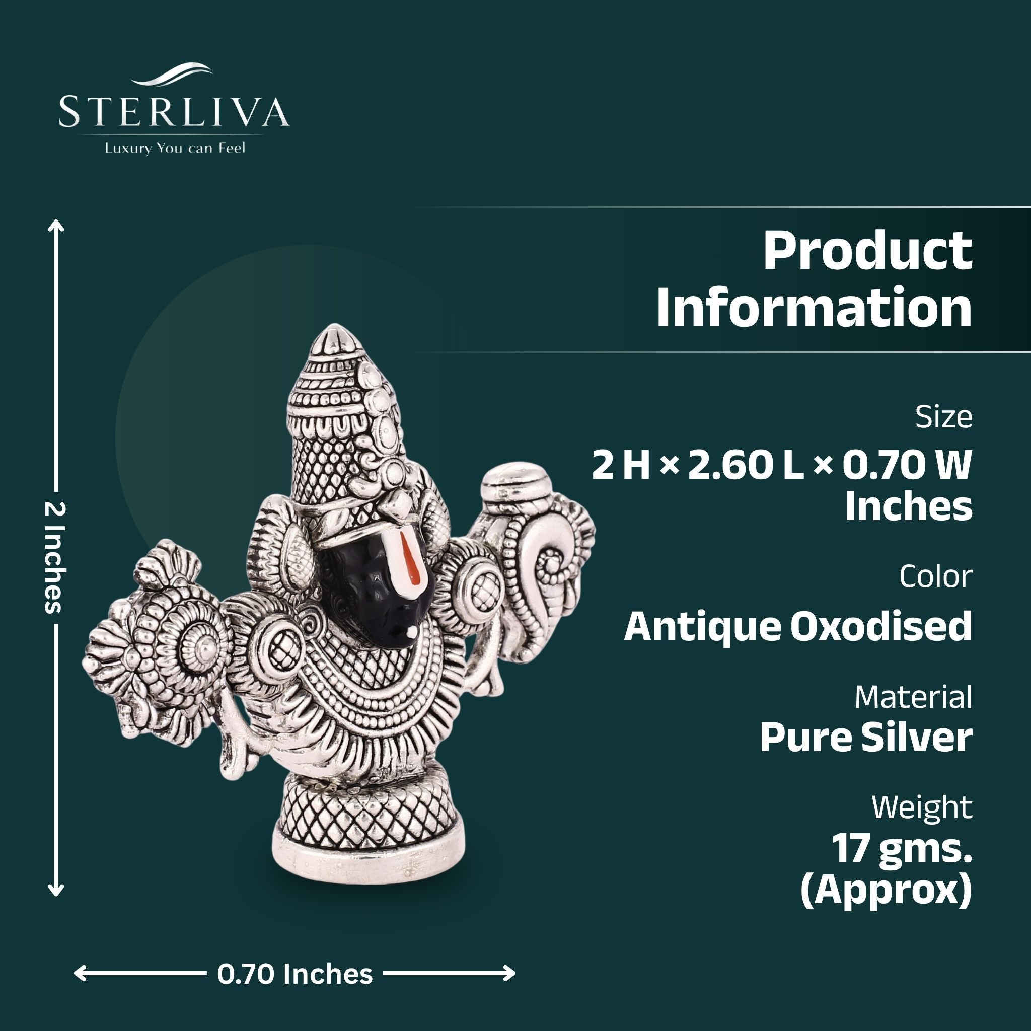 Sterliva Pure Silver Lord Balaji Idol