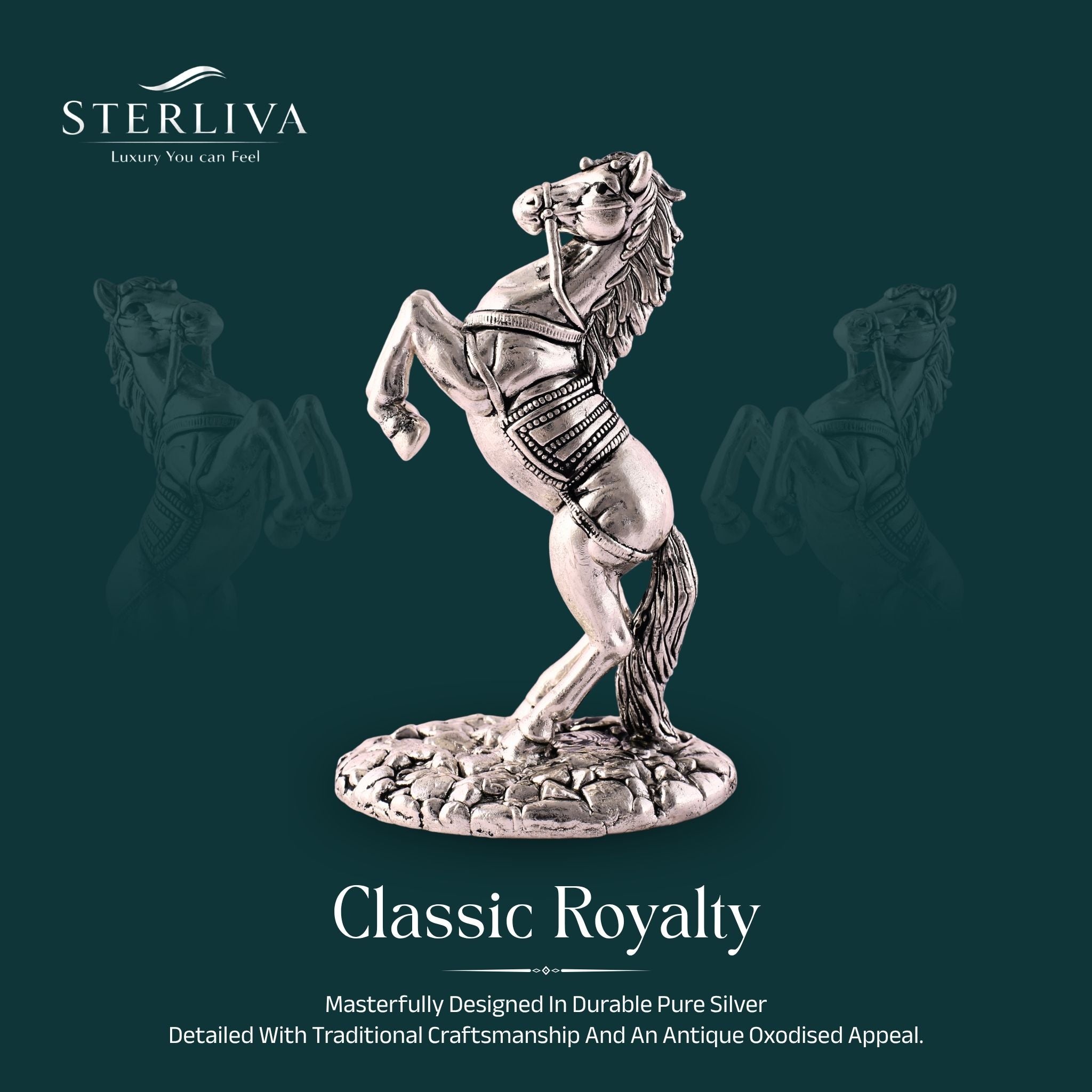 Jumping Horse Silver Statue