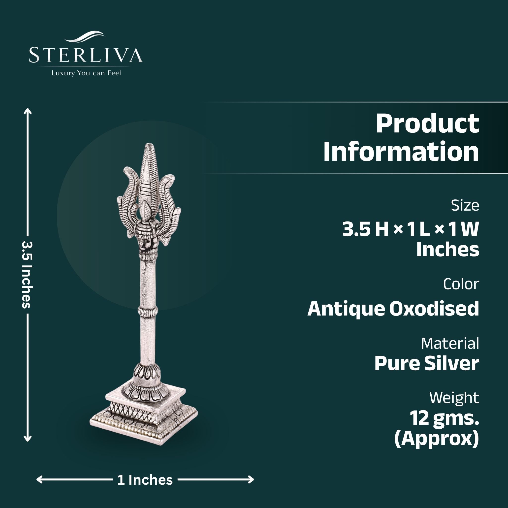 Sterliva Pure Silver Trishul Idol