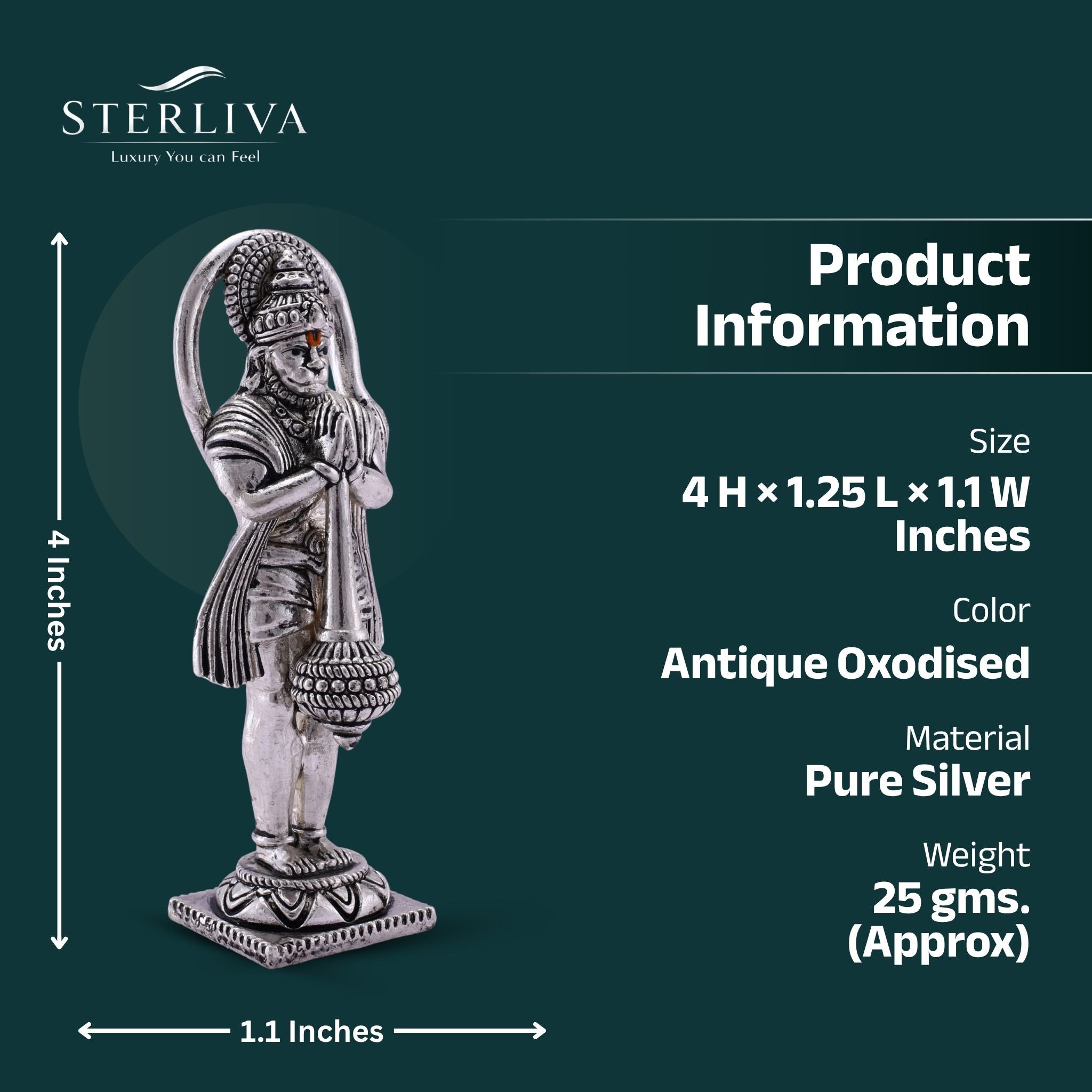 Hanuman Ji (Stand) Pure Silver Idol