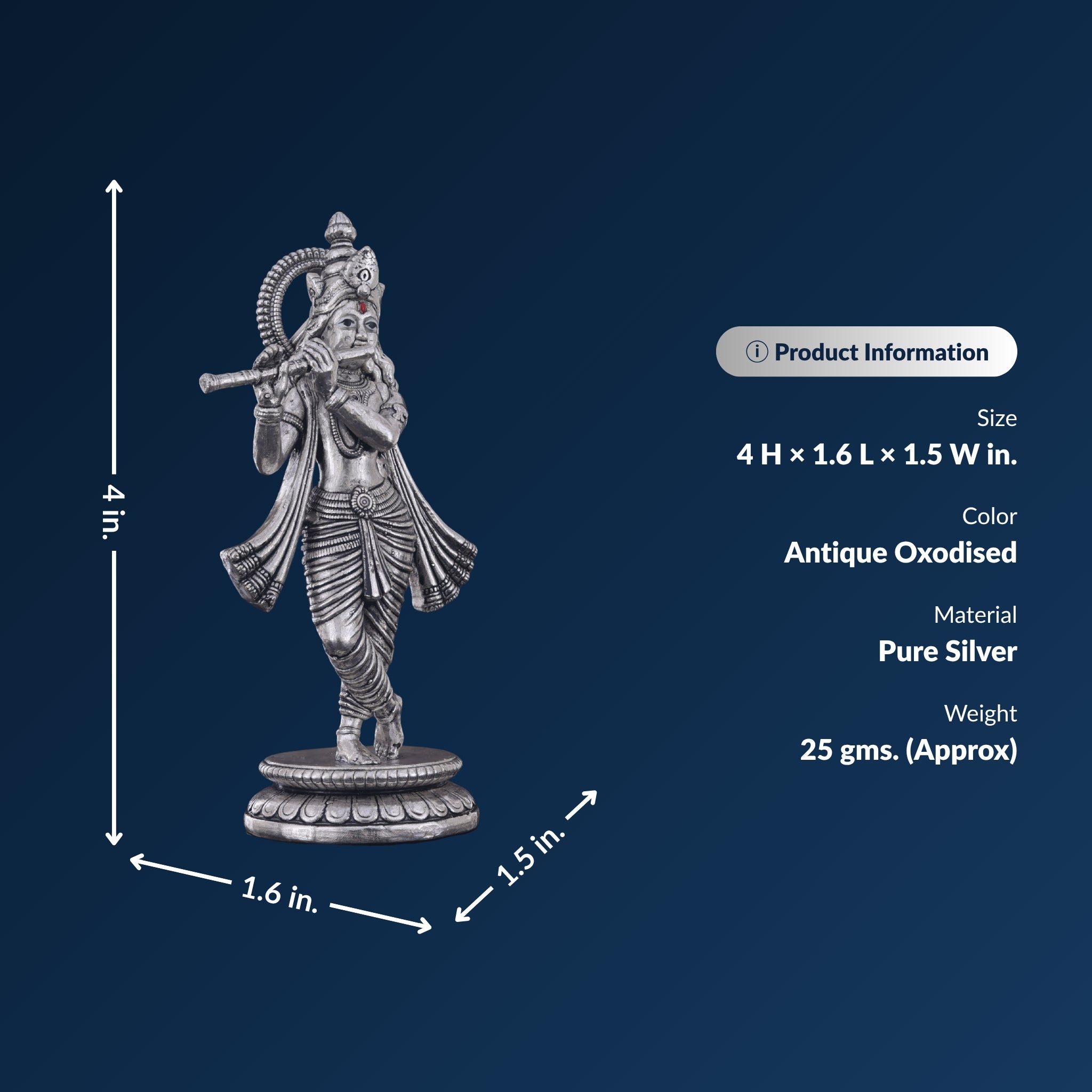 STERLIVA Pure Silver Murlidhar Krishna Idol