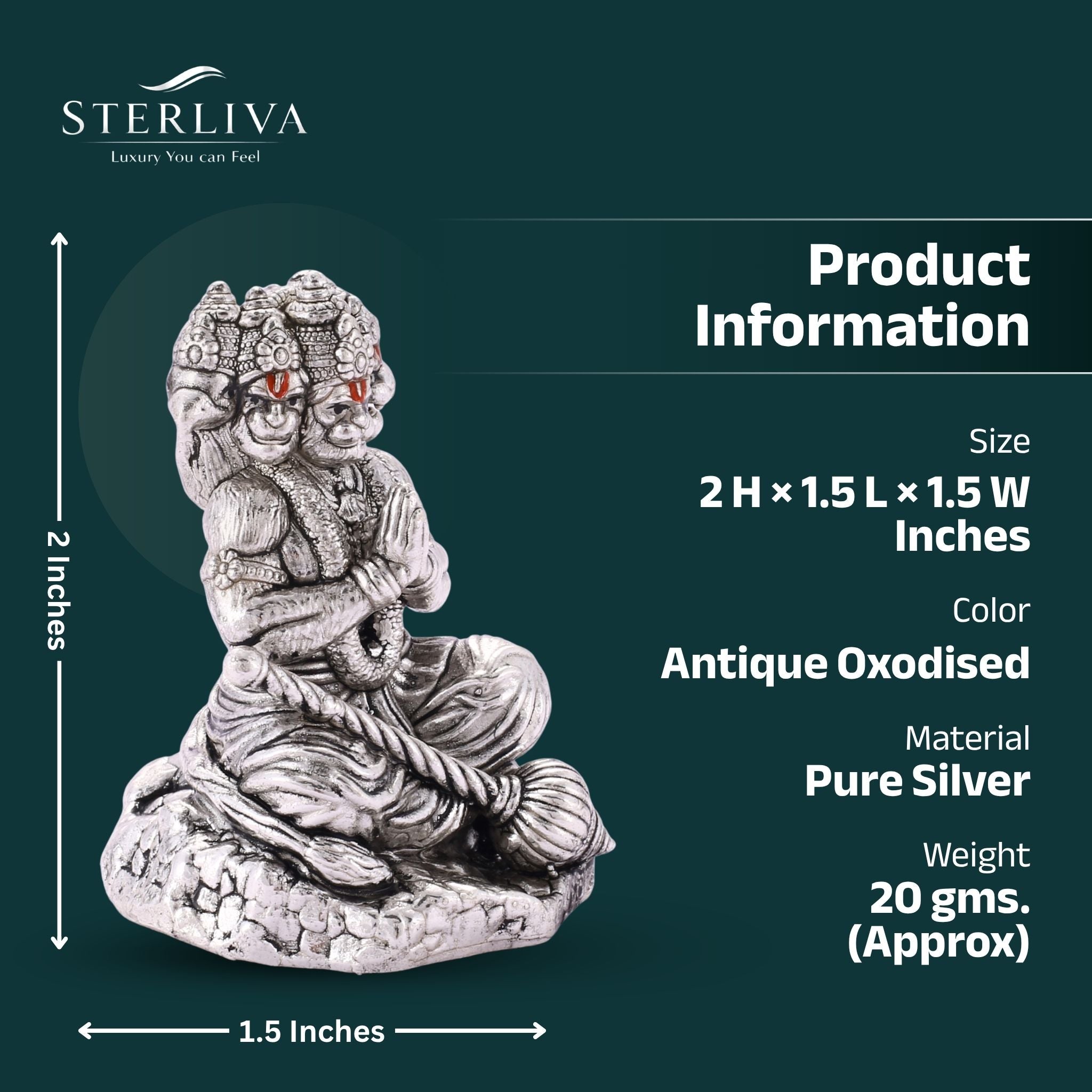 Panchmukhi Hanuman Ji Pure Silver Idol
