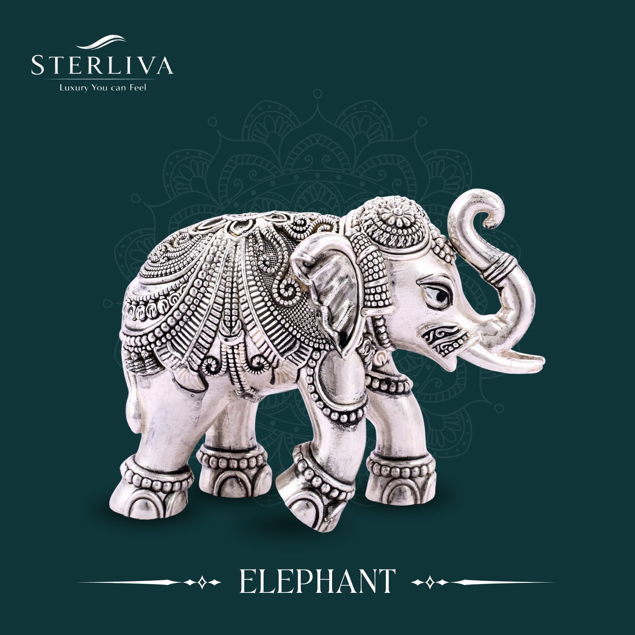 Sterliva Pure Silver Antique Oxidised Elephant Idol