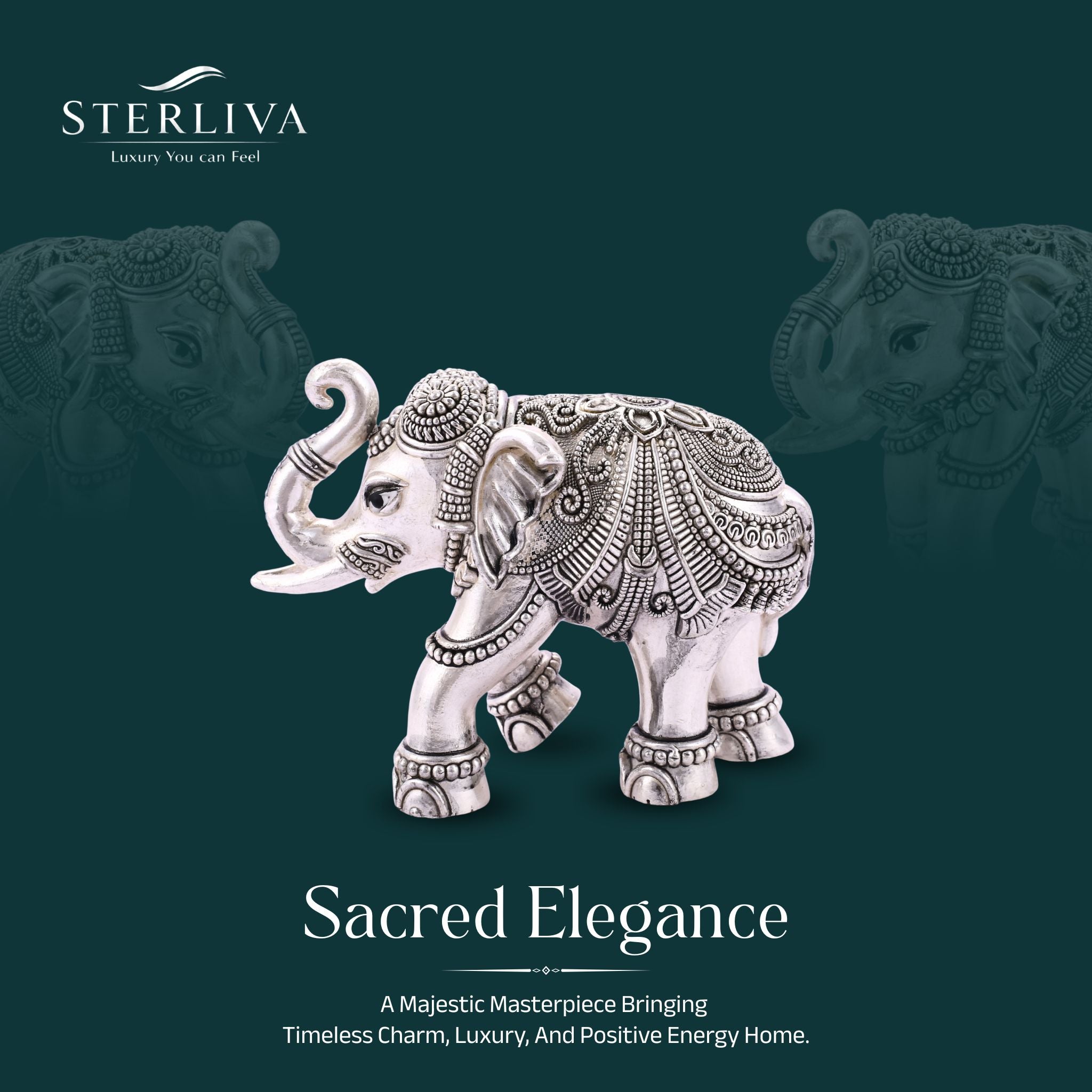 Sterliva Pure Silver Antique Oxidised Elephant Idol