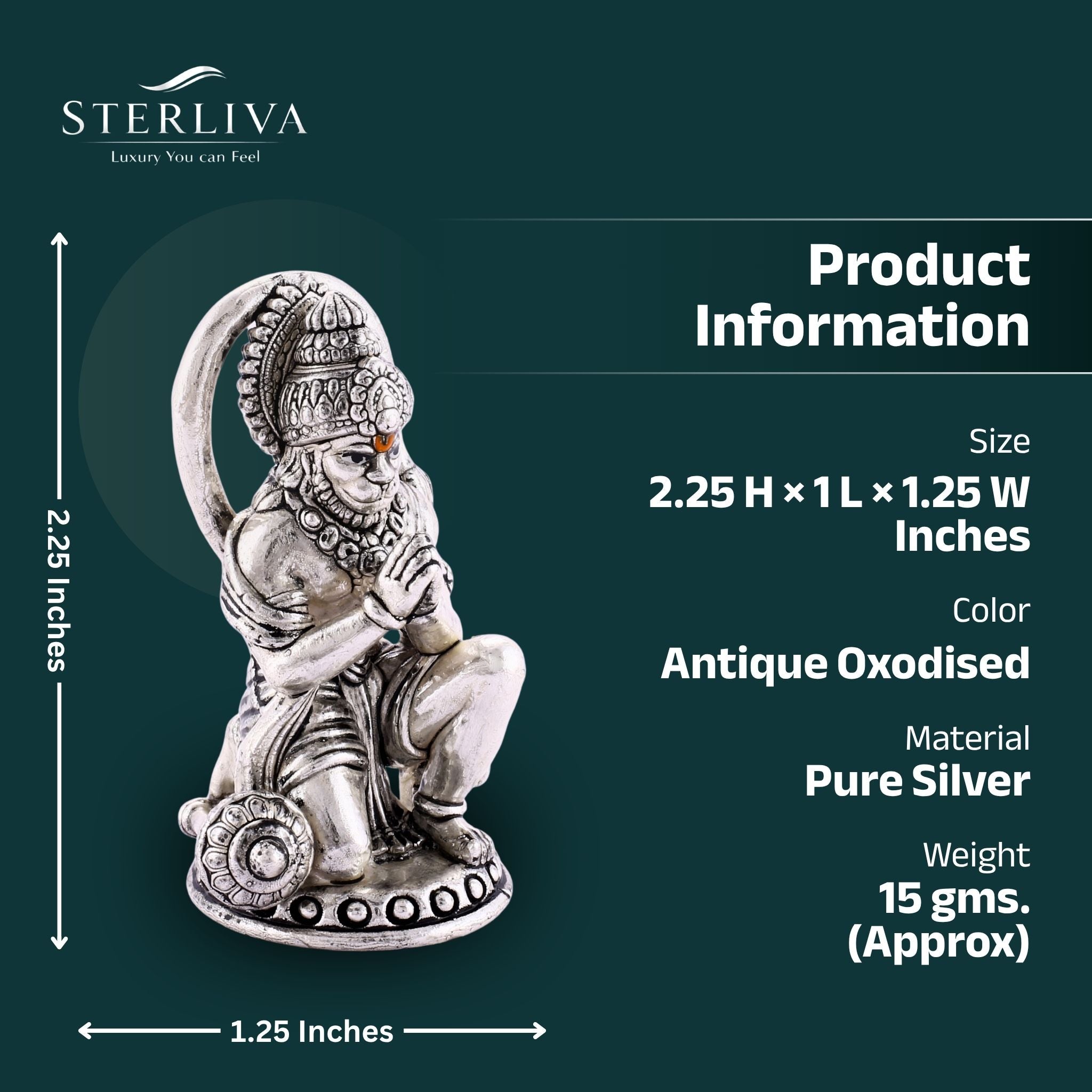 Sterliva Pure Silver Lord Hanuman Ji Sitting Idol
