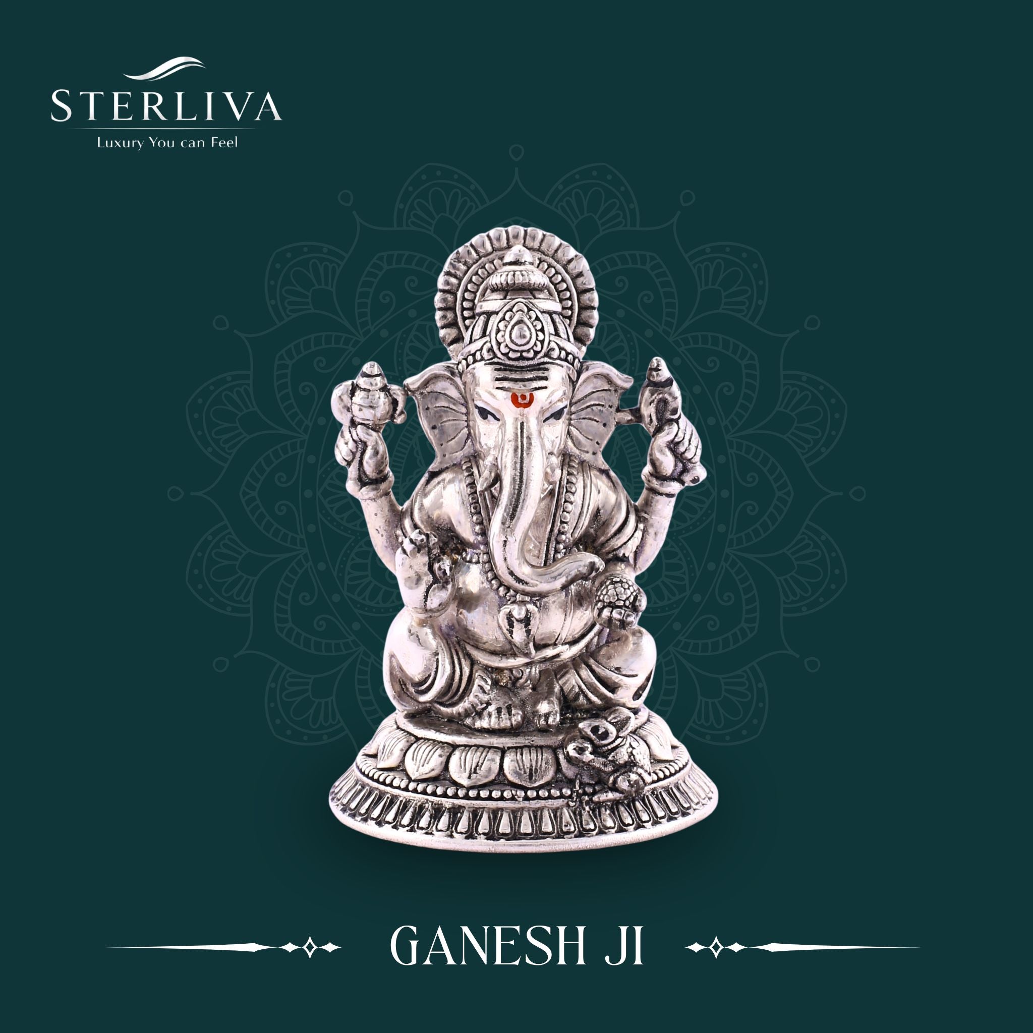 Sterliva Pure Silver Ganesh Ji Round Base Idol