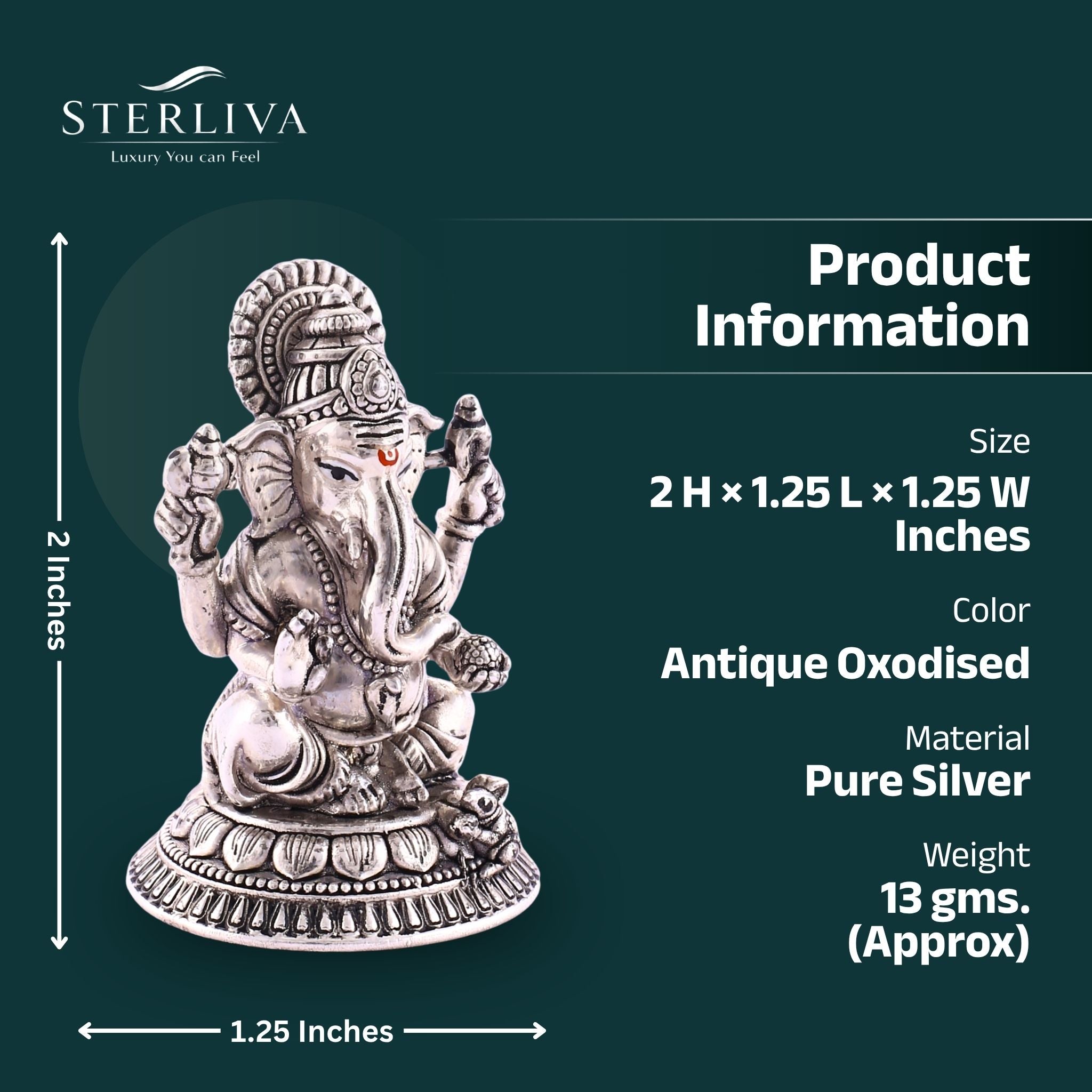 Sterliva Pure Silver Ganesh Ji Round Base Idol