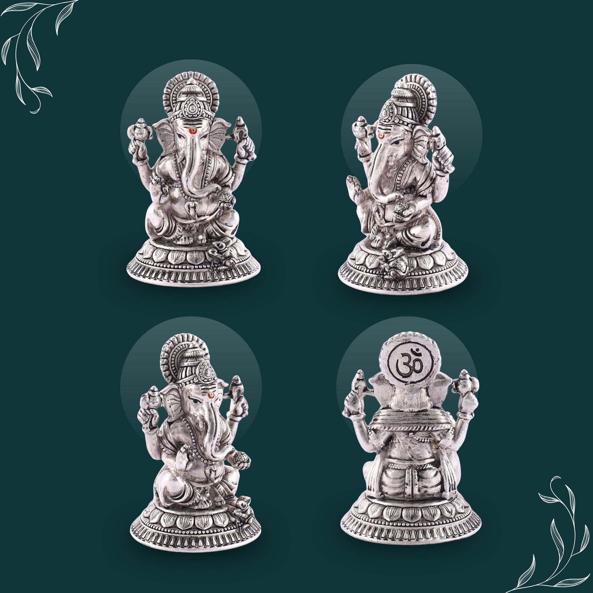 Sterliva Pure Silver Ganesh Ji Round Base Idol