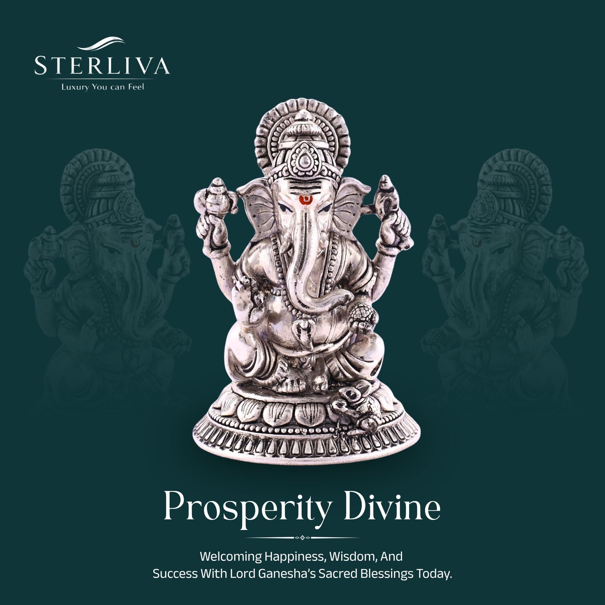 Sterliva Pure Silver Ganesh Ji Round Base Idol