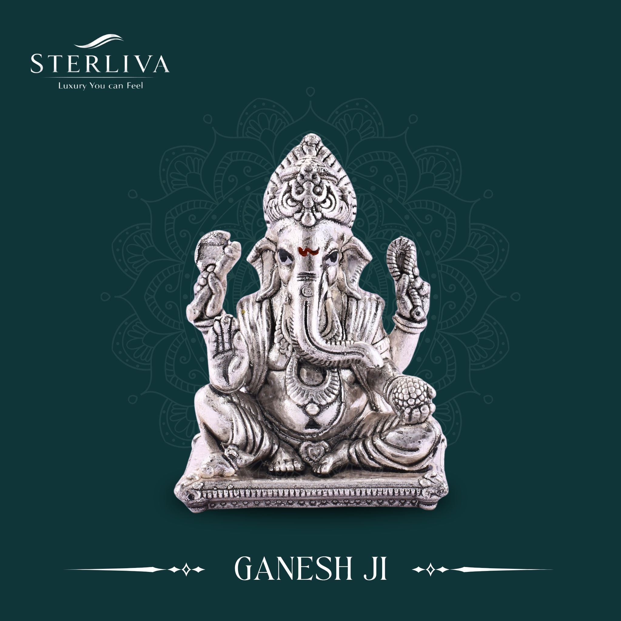 Sterliva Pure Silver Ganesh Ji Pat Base Silver Idol
