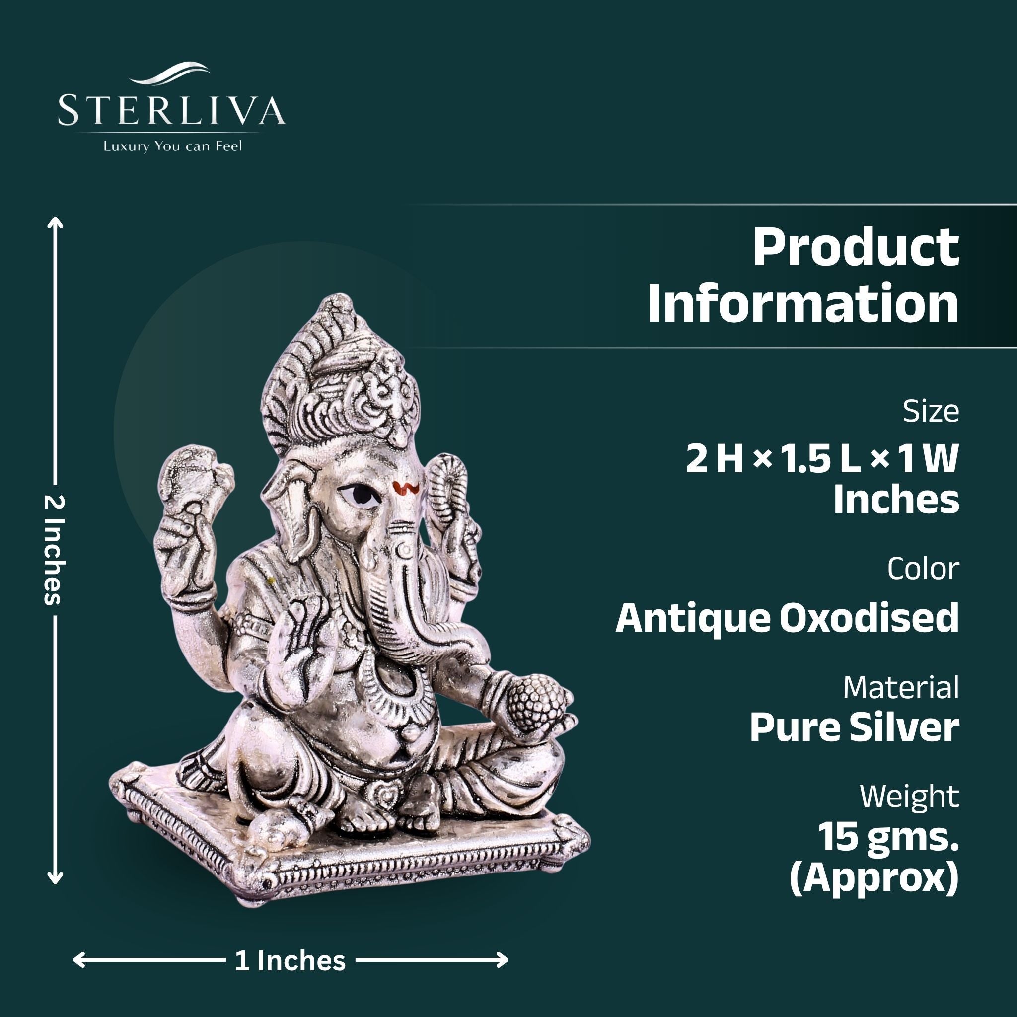 Sterliva Pure Silver Ganesh Ji Pat Base Silver Idol