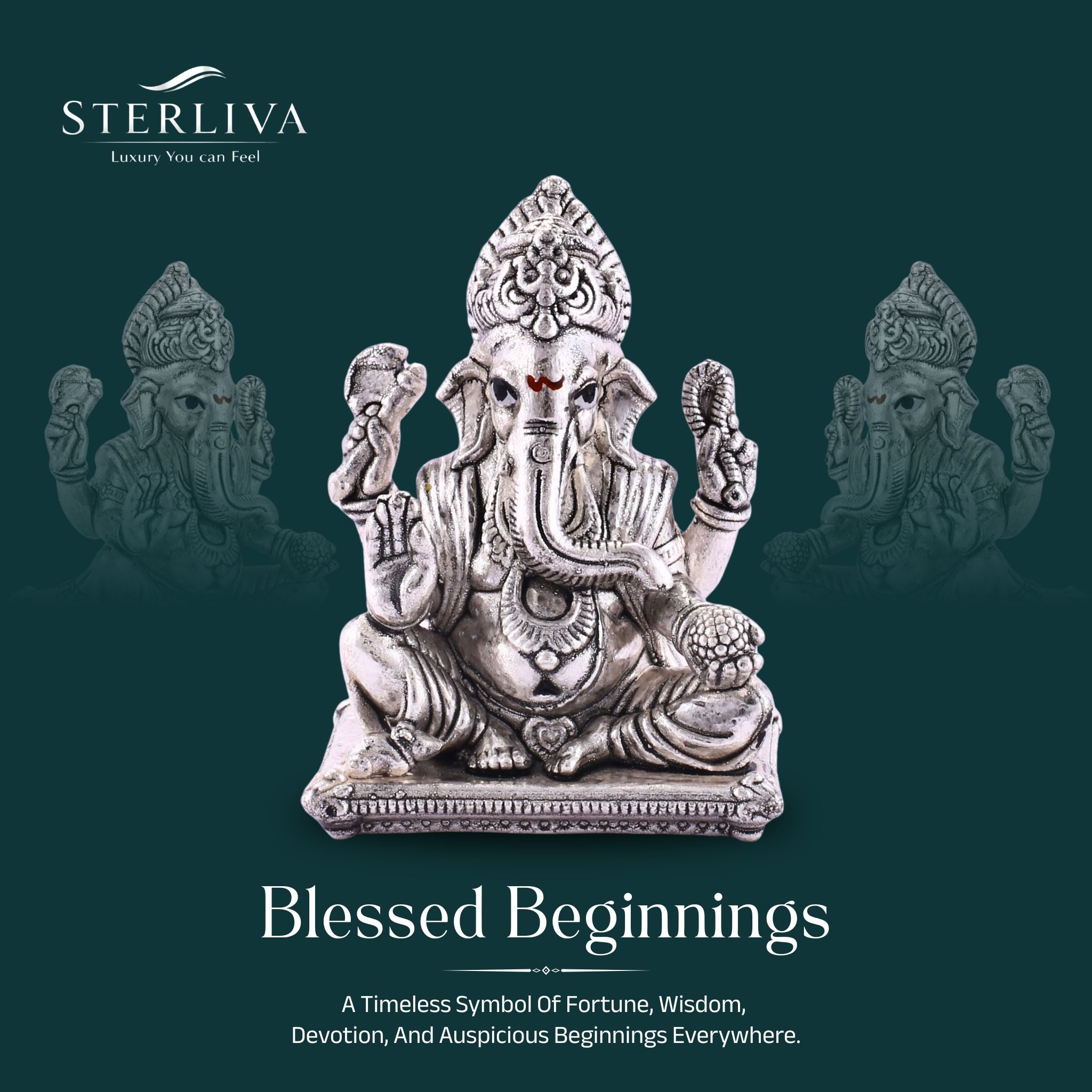 Sterliva Pure Silver Ganesh Ji Pat Base Silver Idol