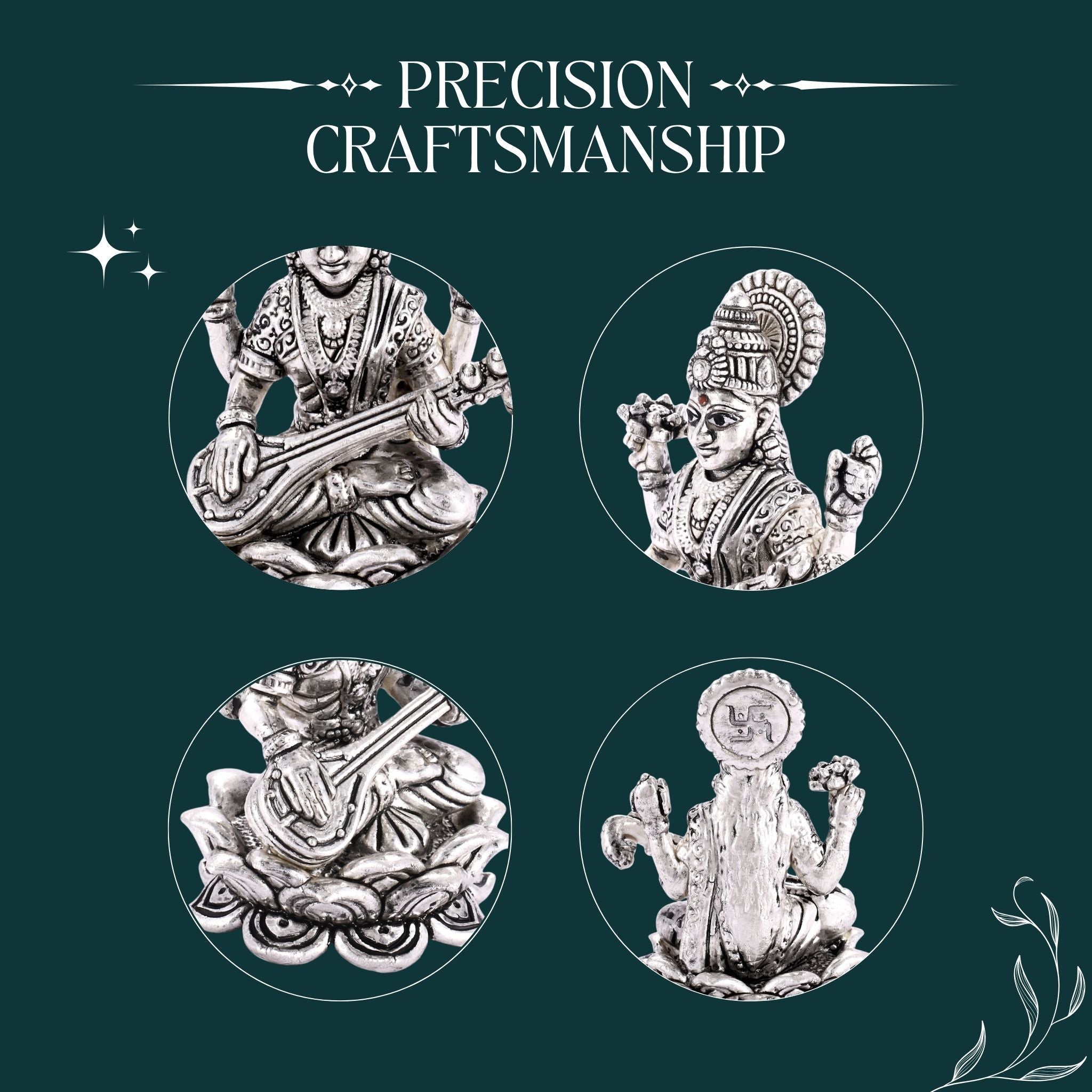 Sterliva Pure Silver Devi Maa Saraswati Lotus Base Idol