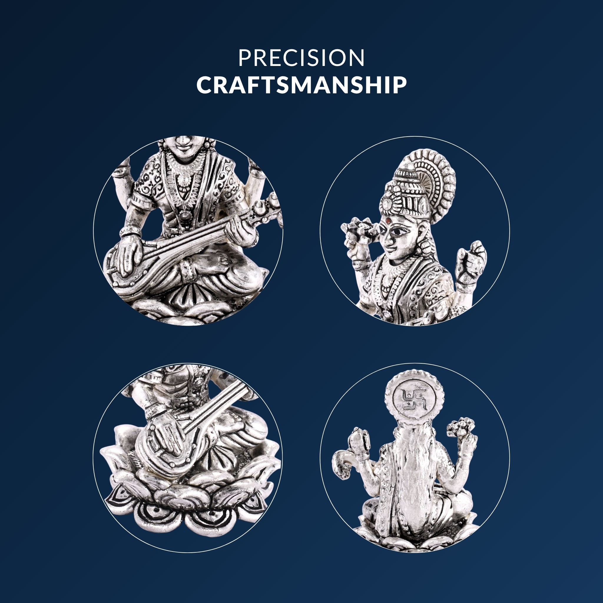 Sterliva Pure Silver Devi Maa Saraswati Lotus Base Idol