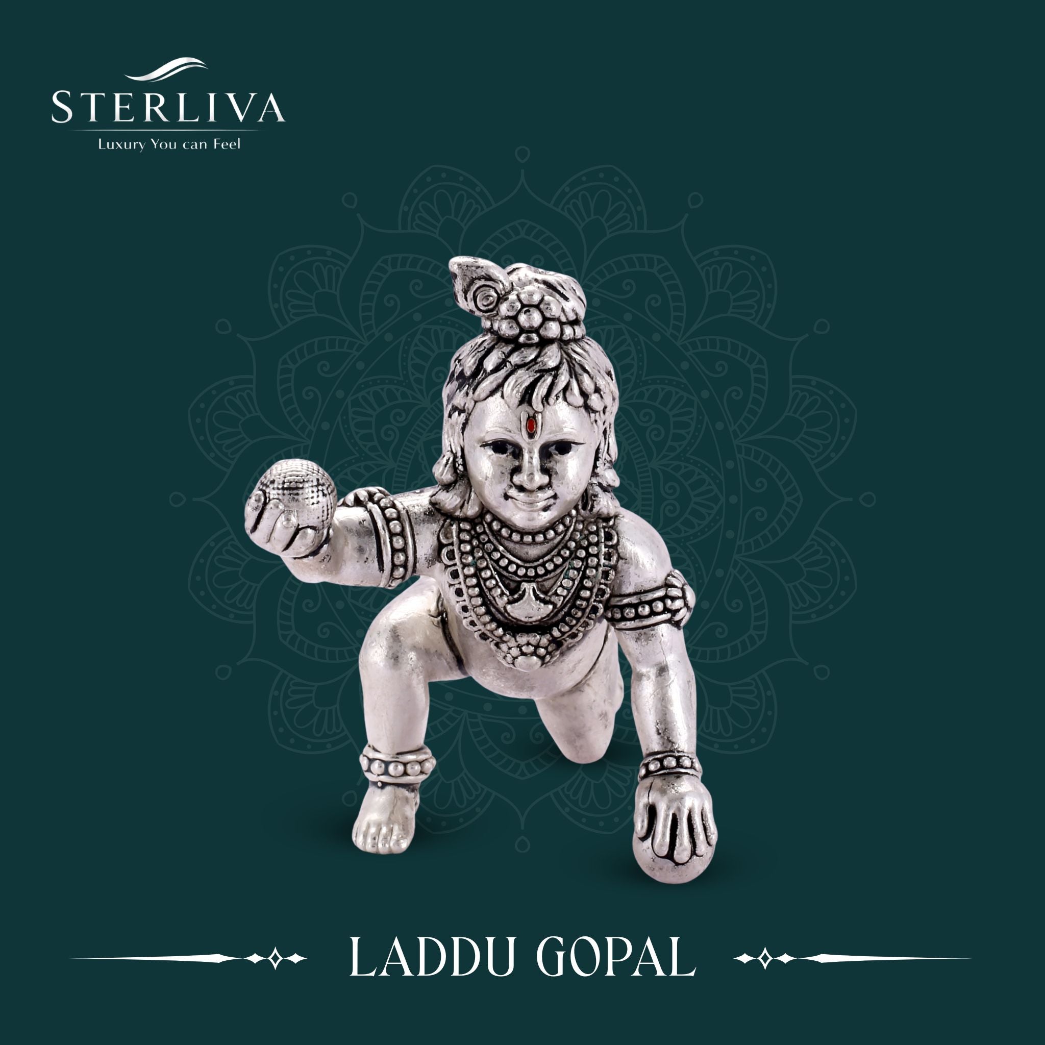 Sterliva Pure Silver Crawling Bal Krishna Laddu Gopal Silver Figurine