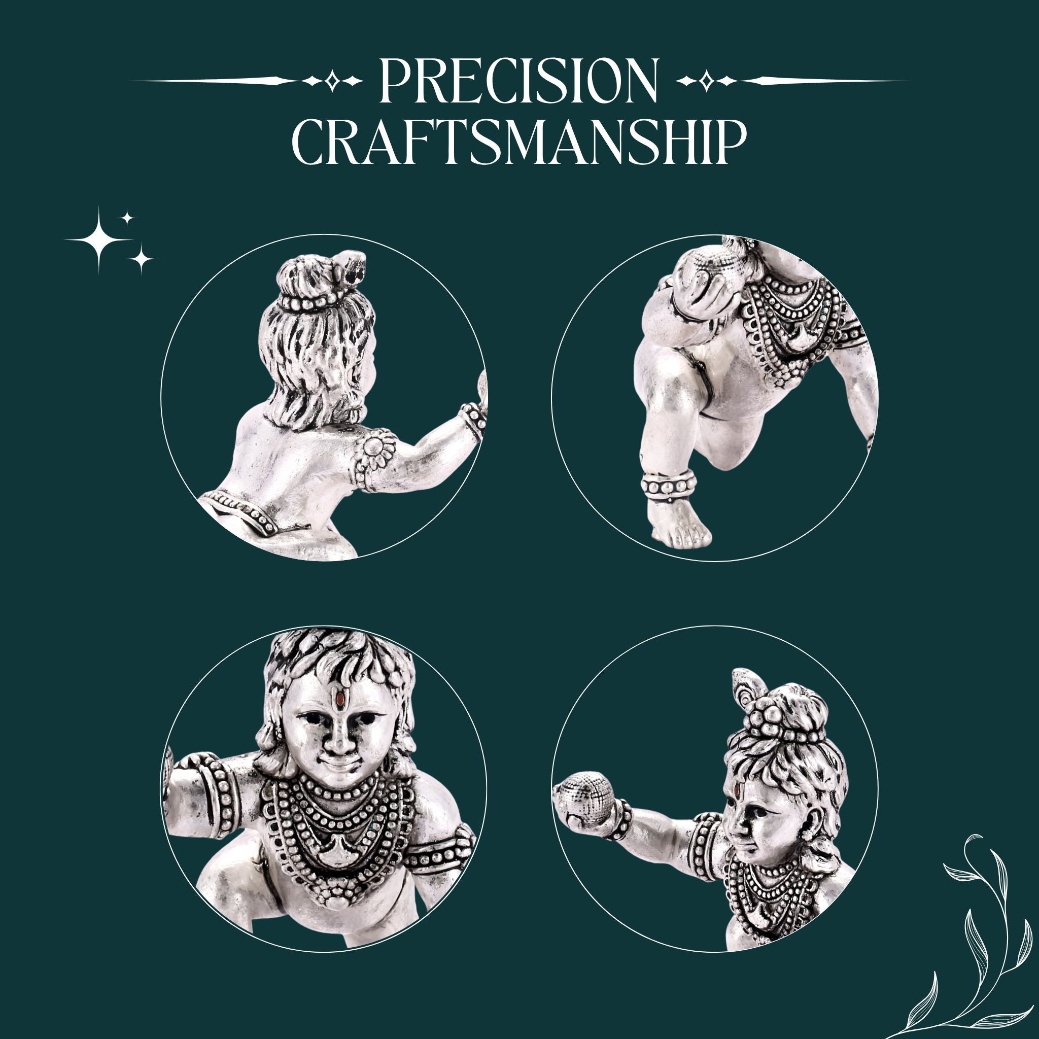 Sterliva Pure Silver Crawling Bal Krishna Laddu Gopal Silver Figurine