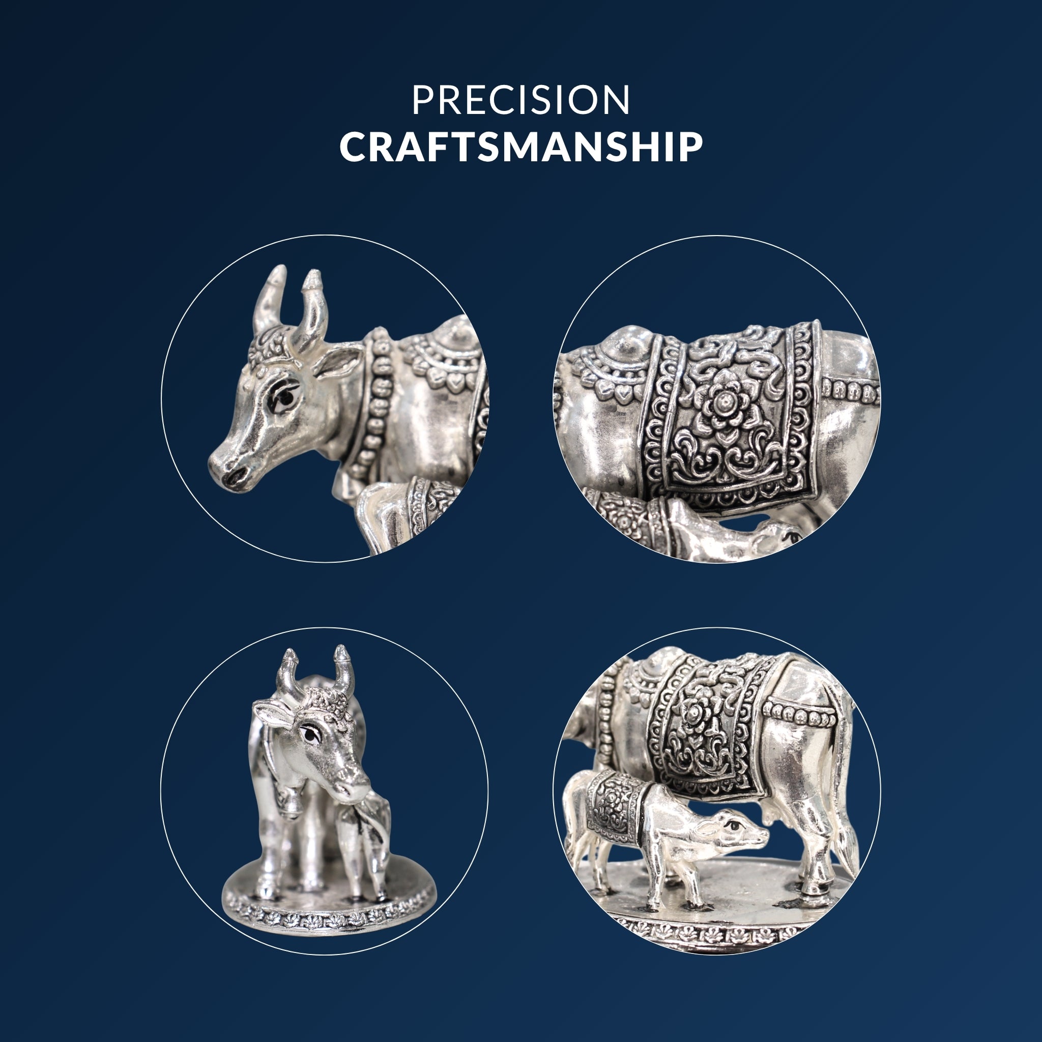STERLIVA Pure Silver Kamdhenu Cow with Calf Idol