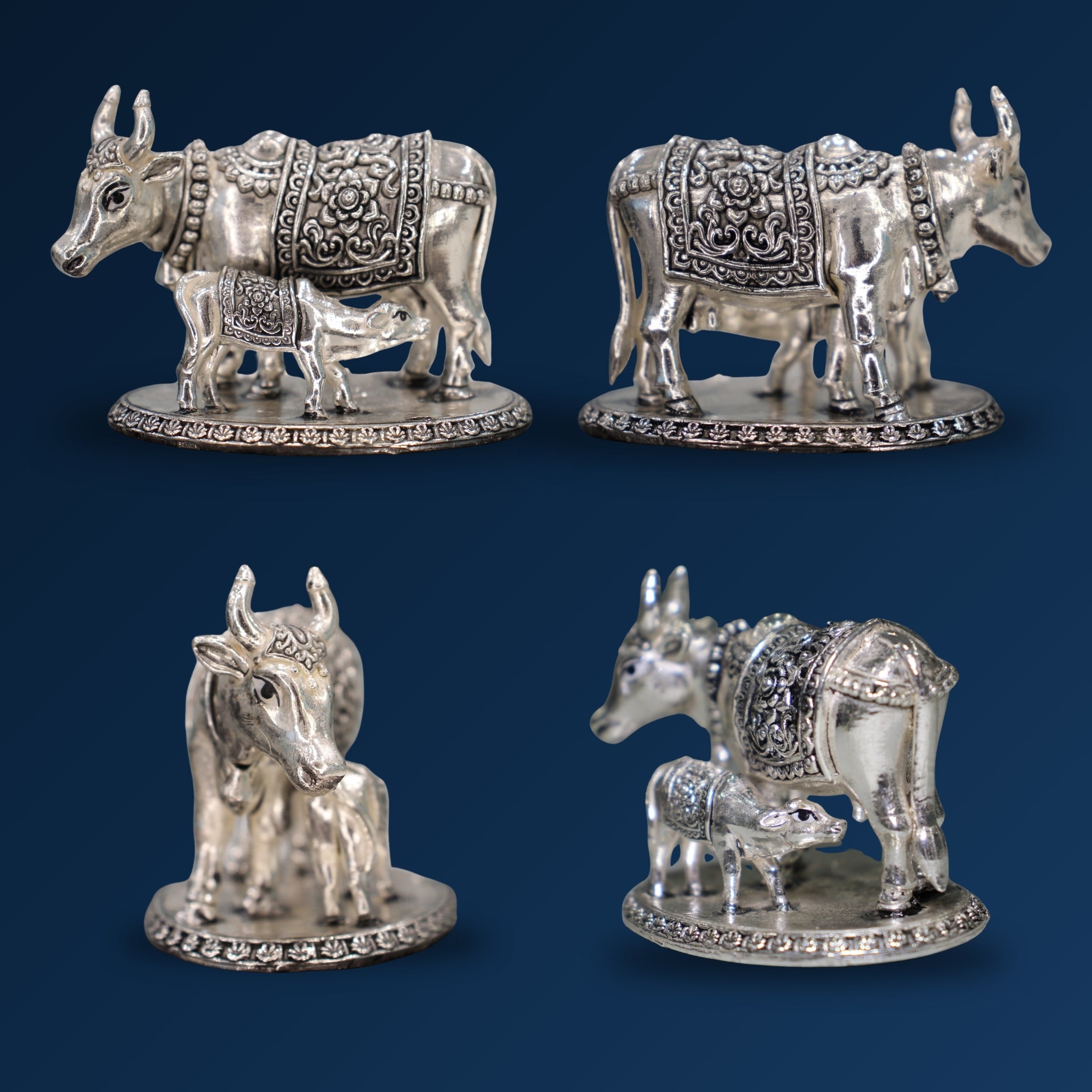 STERLIVA Pure Silver Kamdhenu Cow with Calf Idol