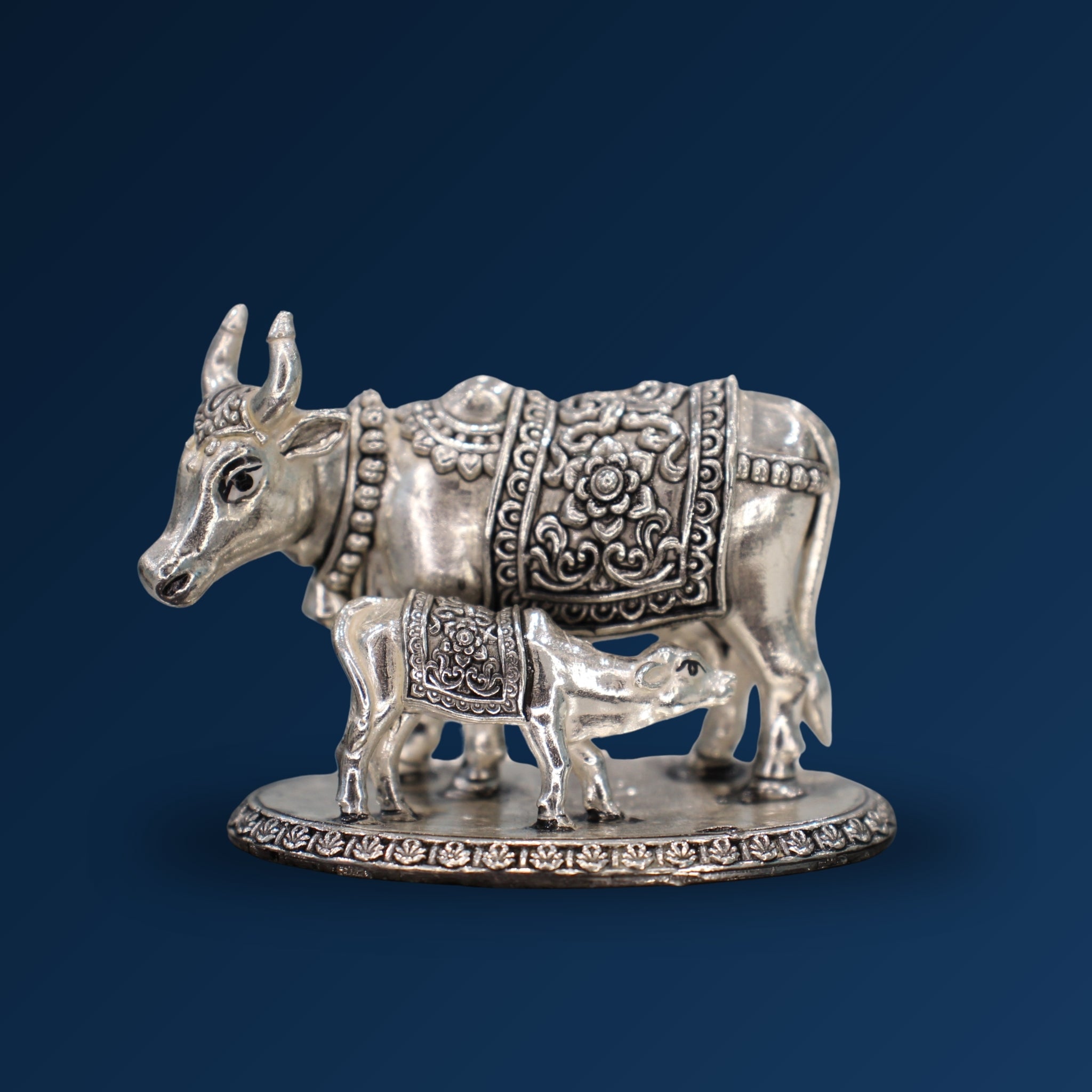 STERLIVA Pure Silver Kamdhenu Cow with Calf Idol