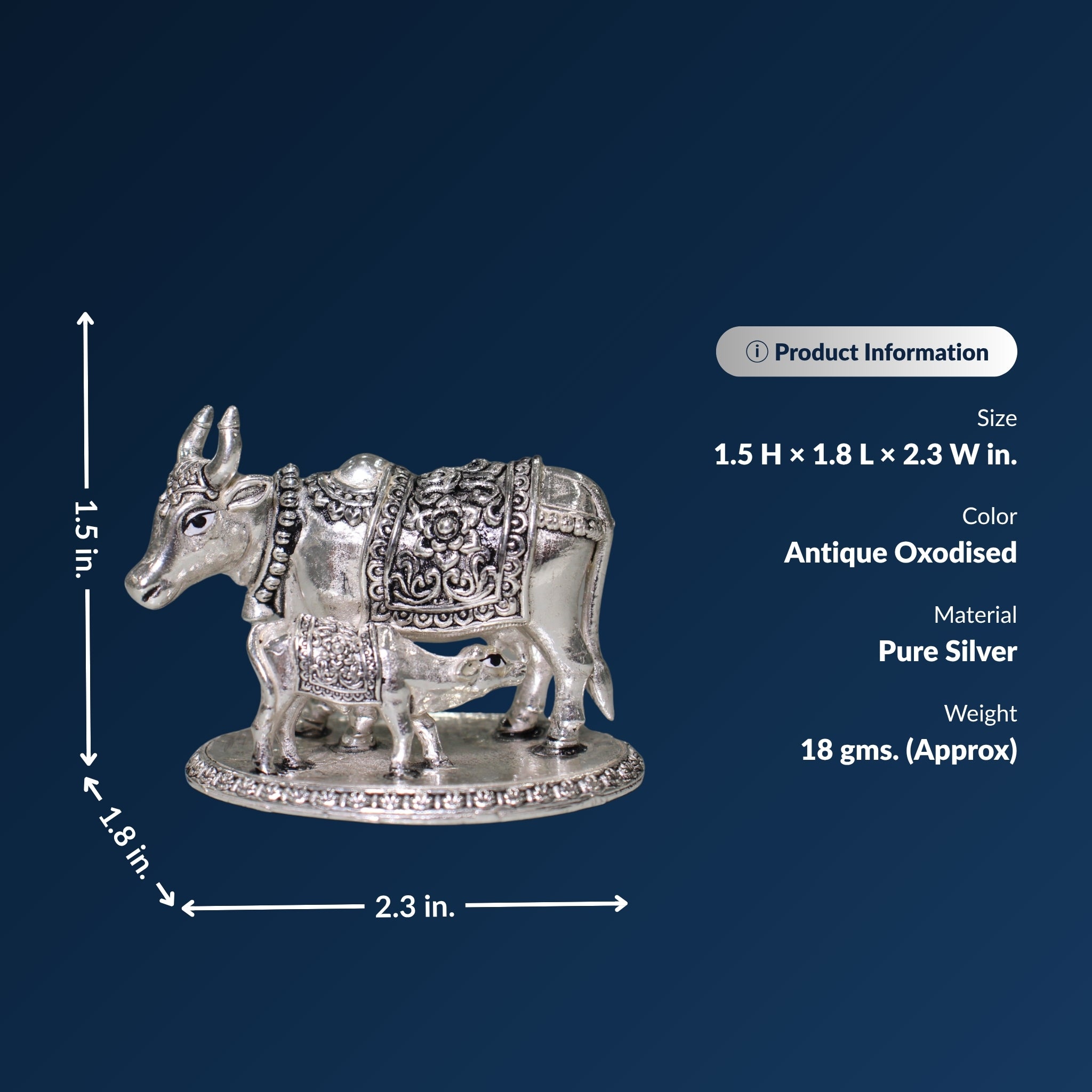 STERLIVA Pure Silver Kamdhenu Cow with Calf Idol