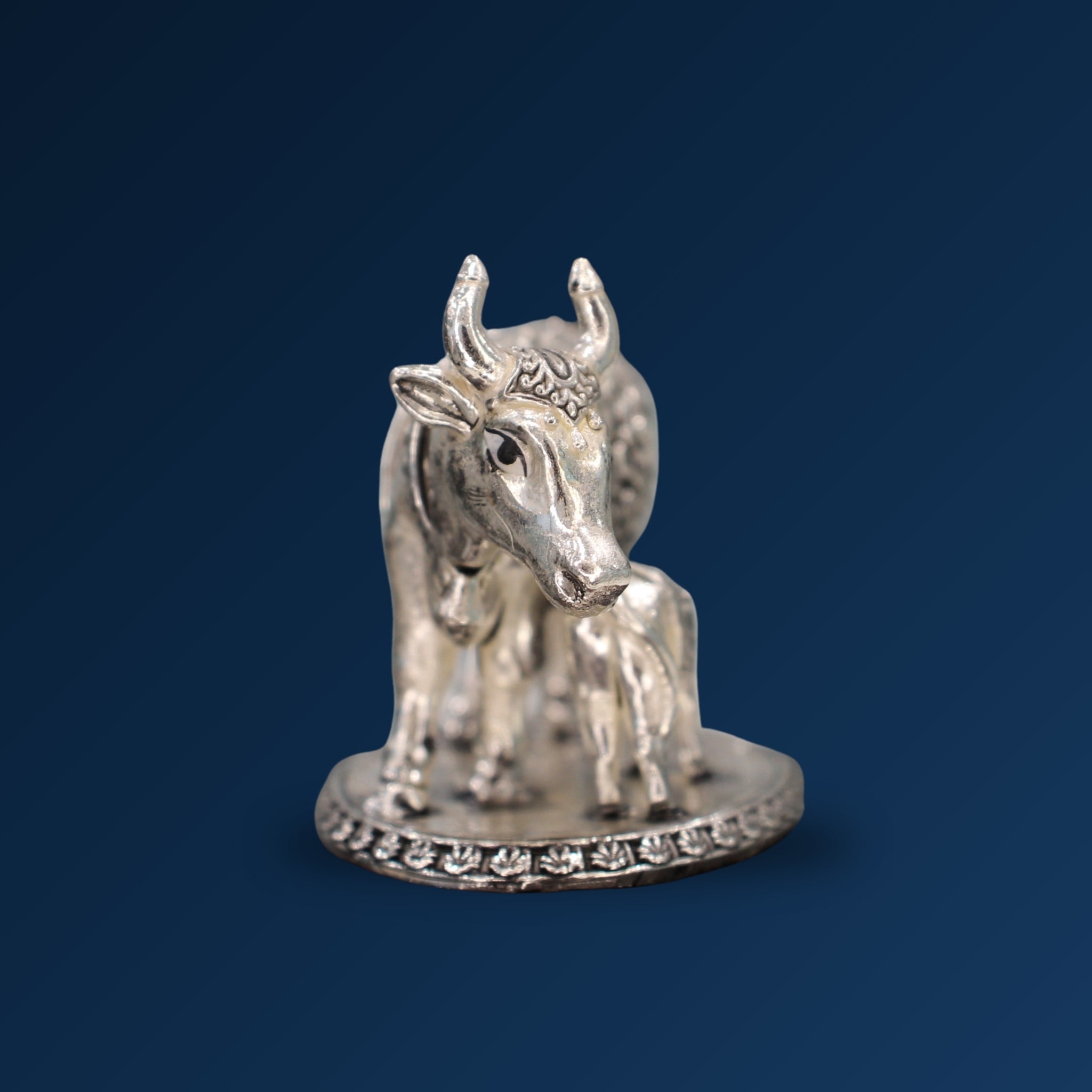 STERLIVA Pure Silver Kamdhenu Cow with Calf Idol