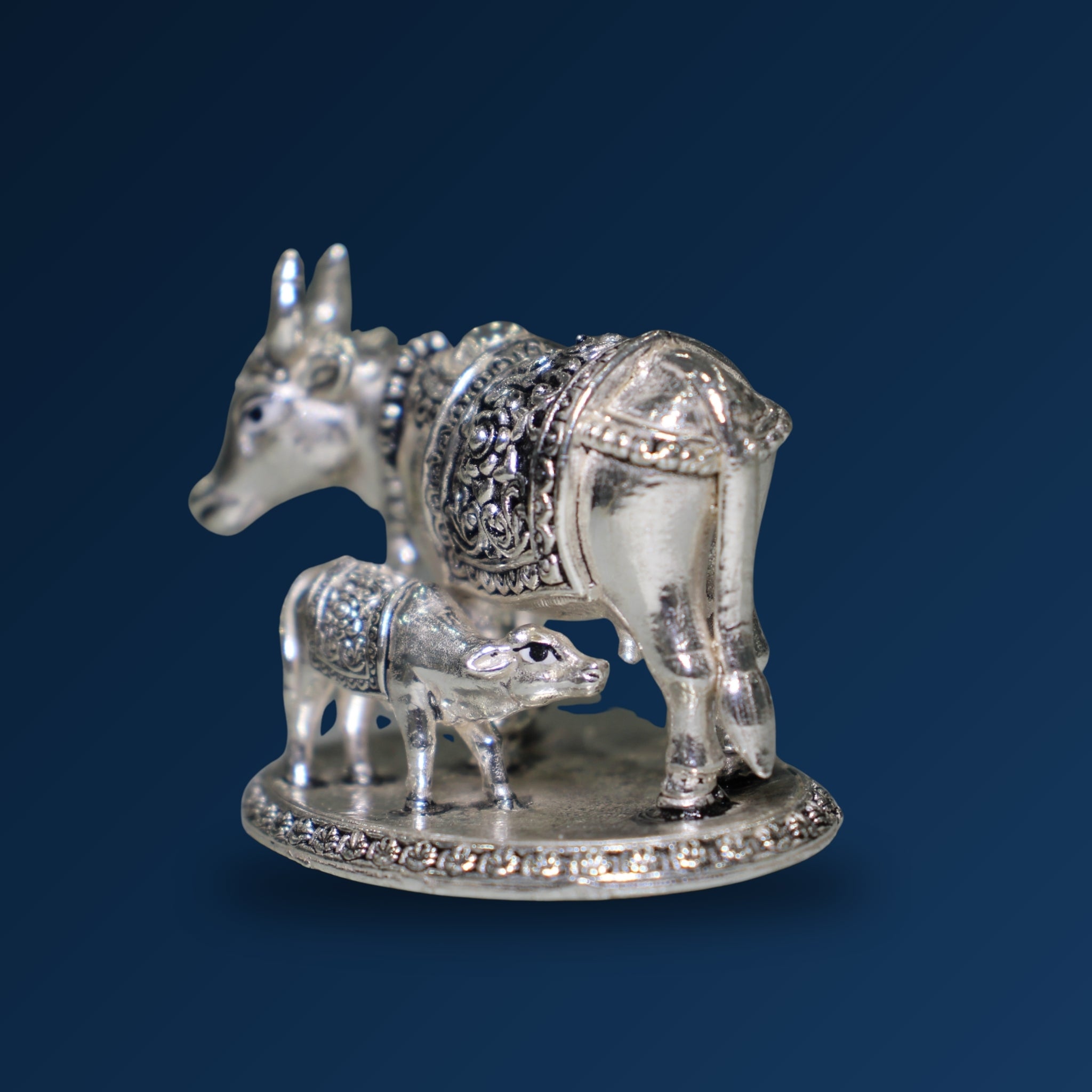 STERLIVA Pure Silver Kamdhenu Cow with Calf Idol