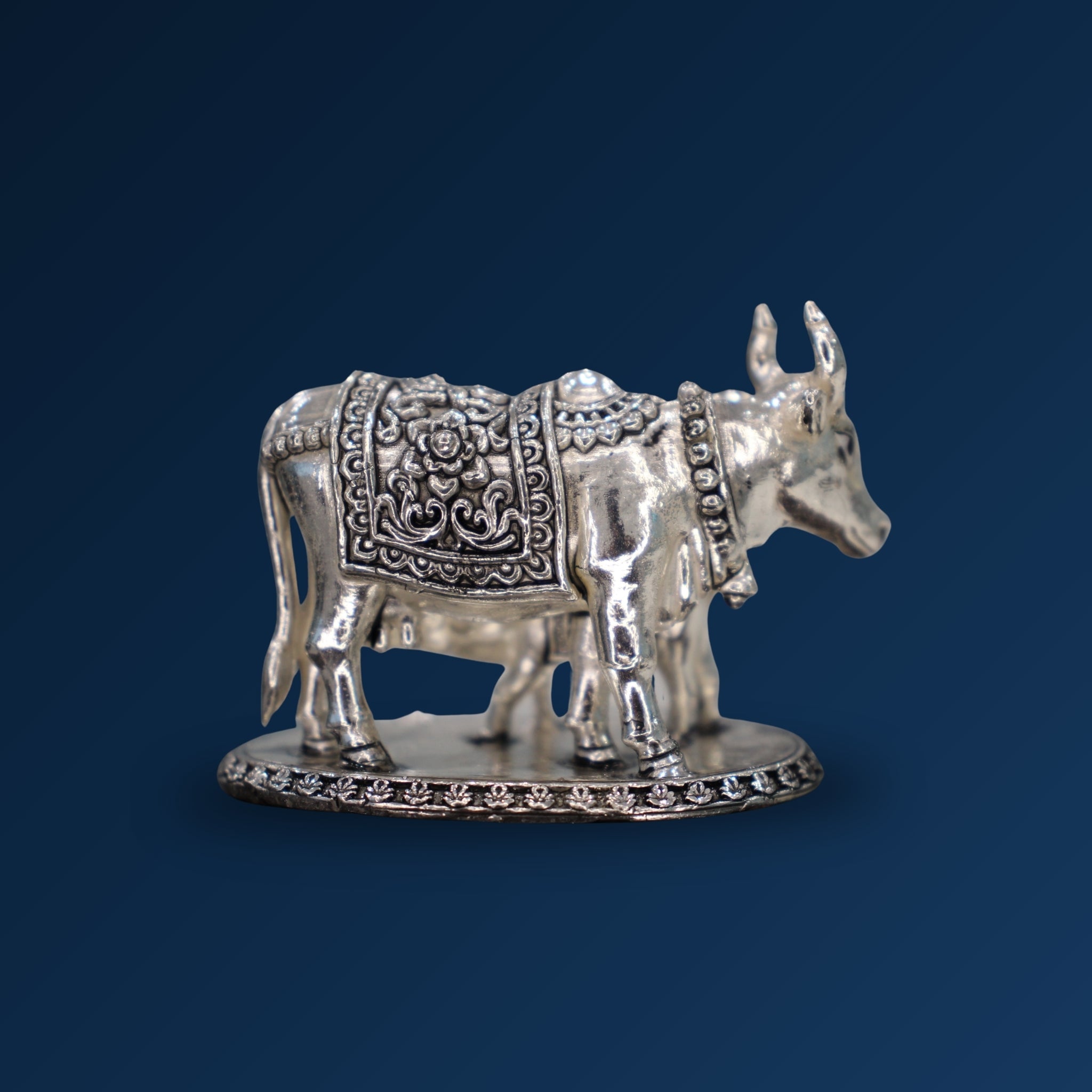 STERLIVA Pure Silver Kamdhenu Cow with Calf Idol