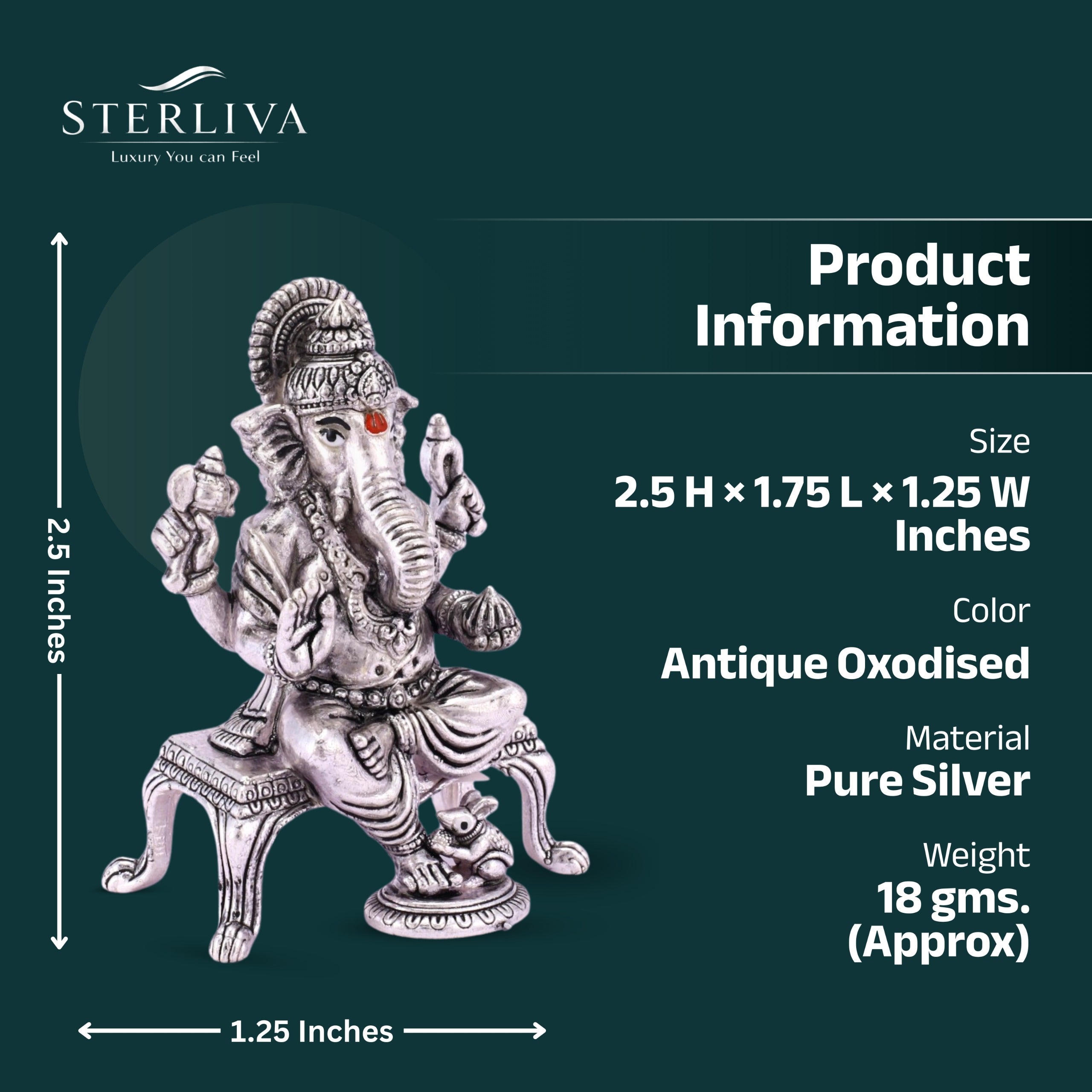 925 Pure Silver Antique Ganesha Idol